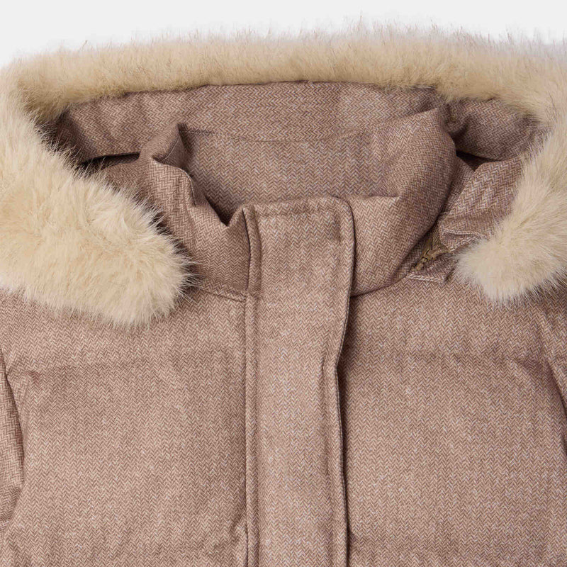 Girls Pink Brown Padded Down Coat