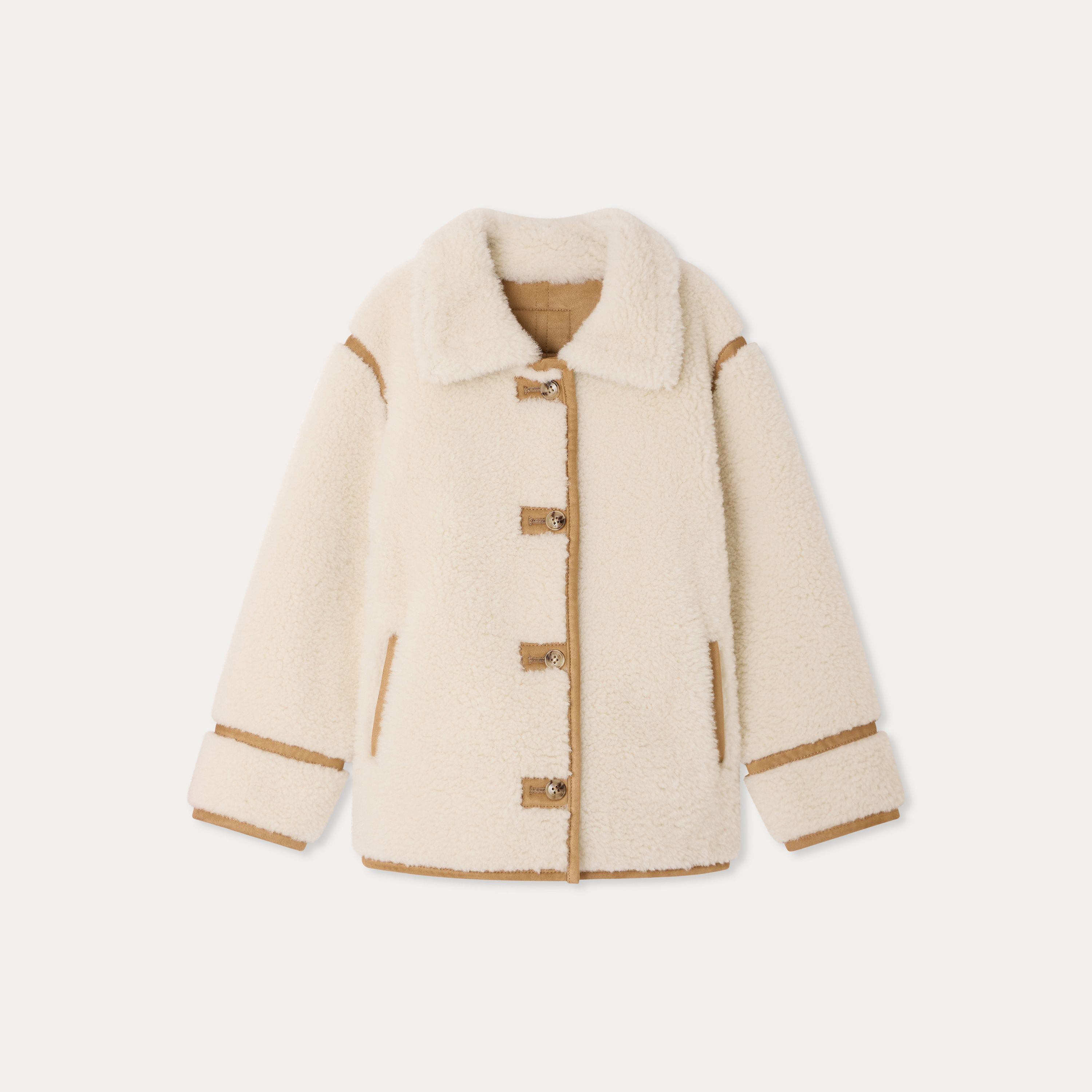 Girls White Sherpa Fleece Coat