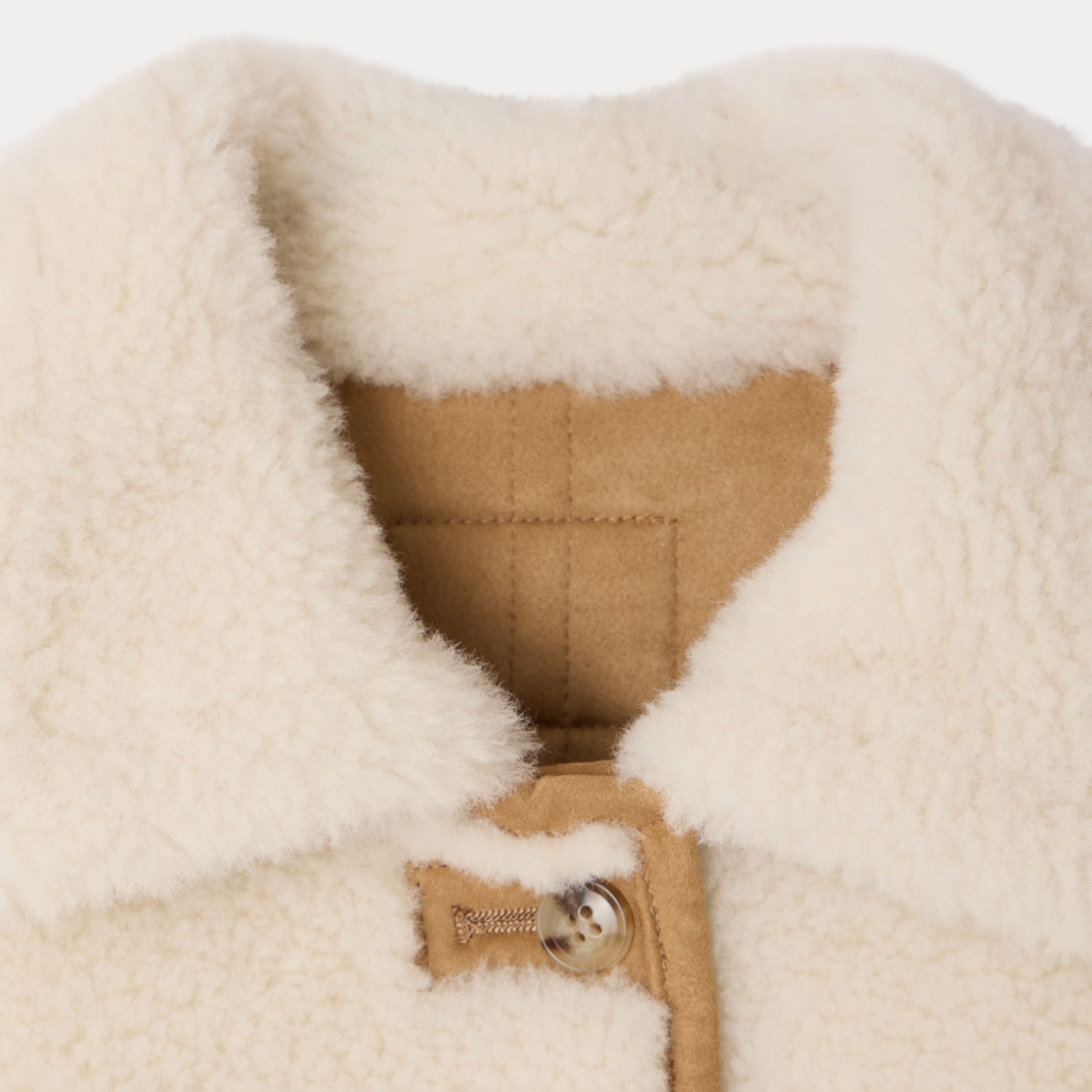 Girls White Sherpa Fleece Coat