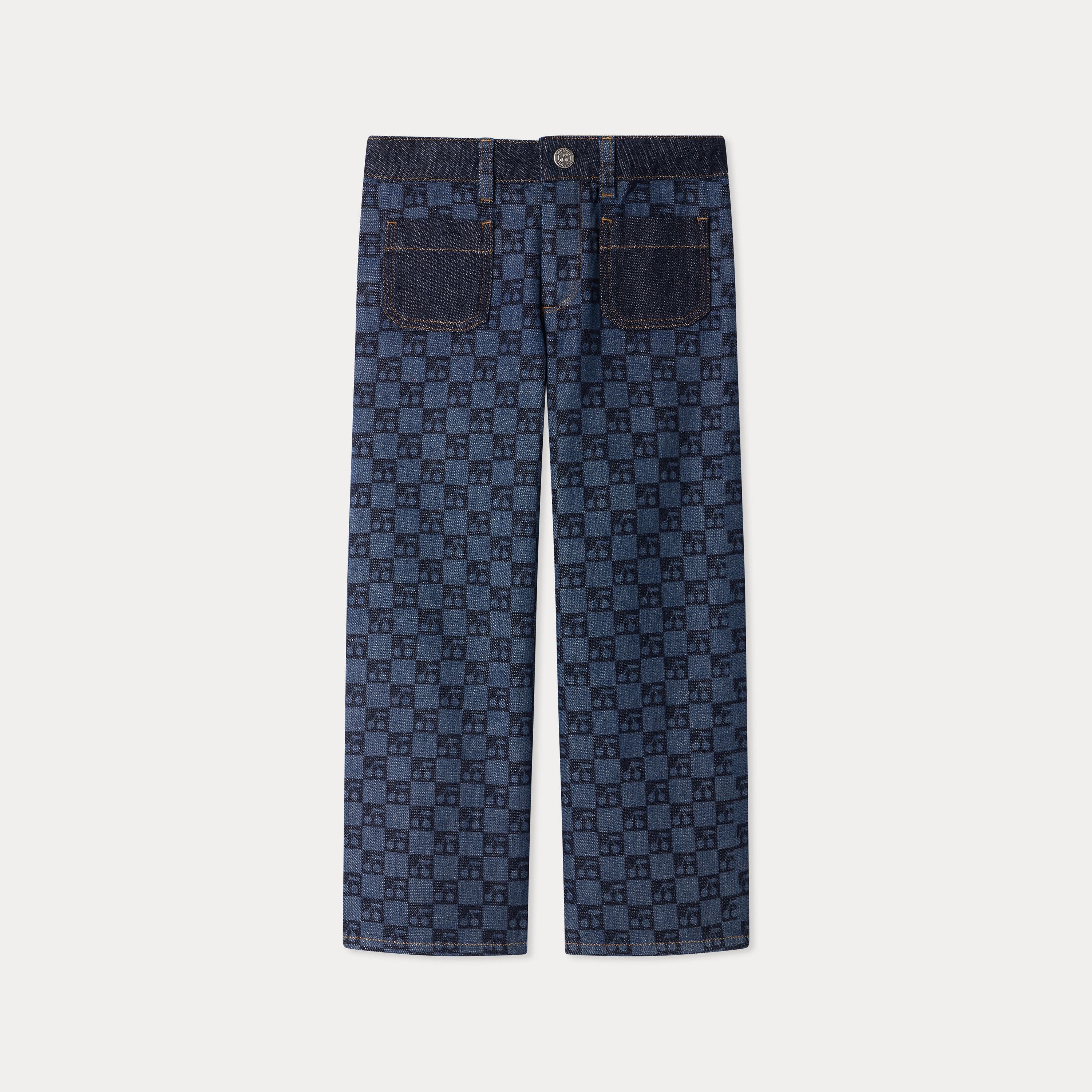 Pantalon en jean à carreaux bleu foncé pour femme