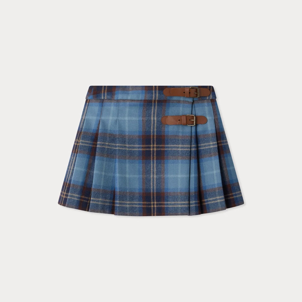 Girls Blue Check Wool Skirt