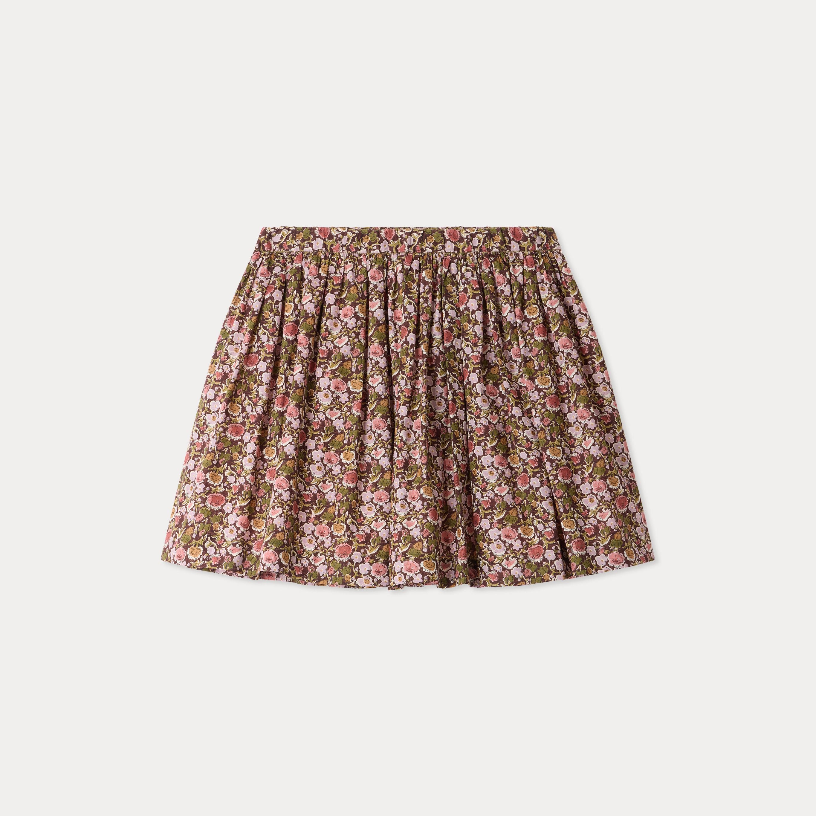 Jupe fille en coton rose à fleurs