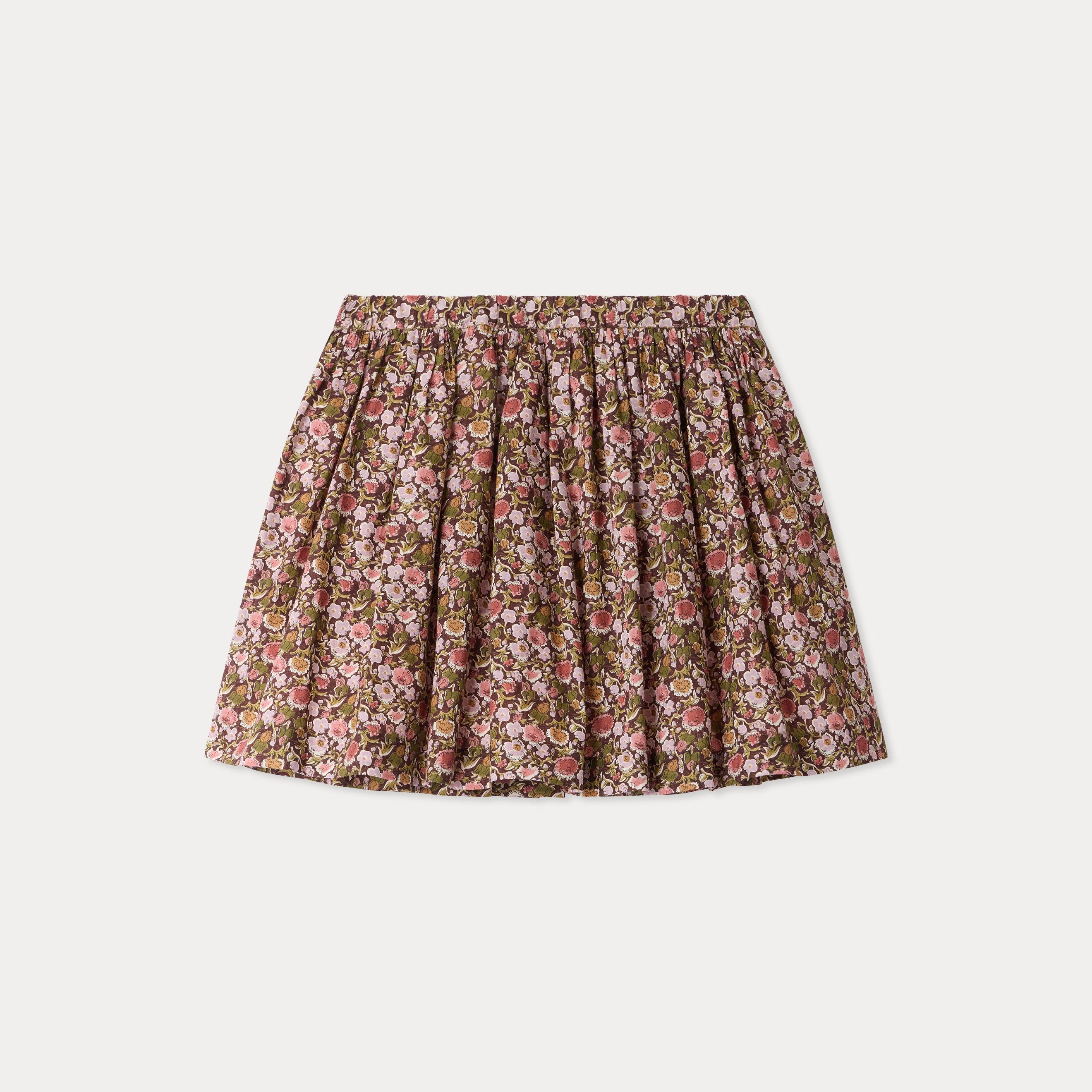 Jupe fille en coton rose à fleurs