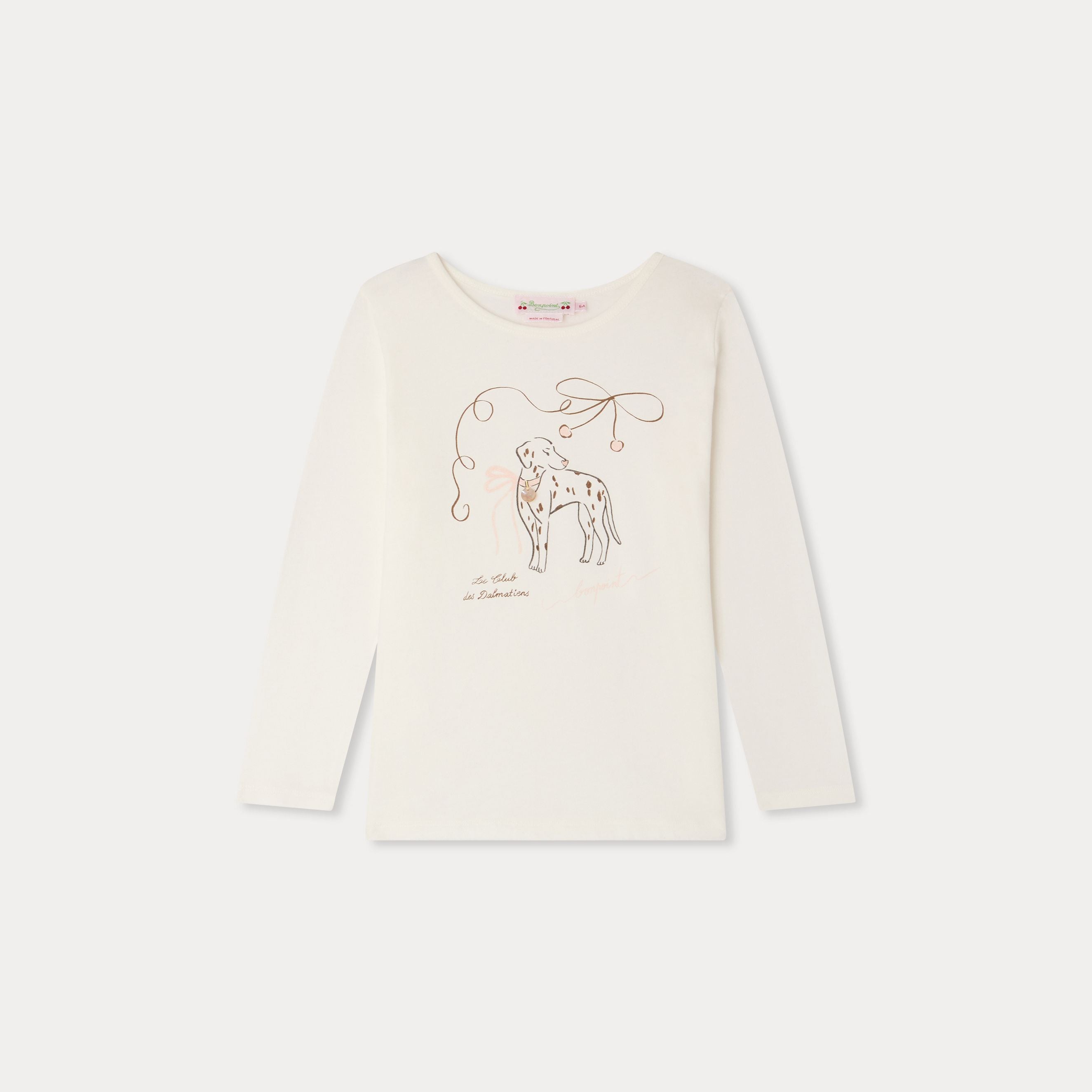 Girls White Puppy Printed Cotton T-Shirt