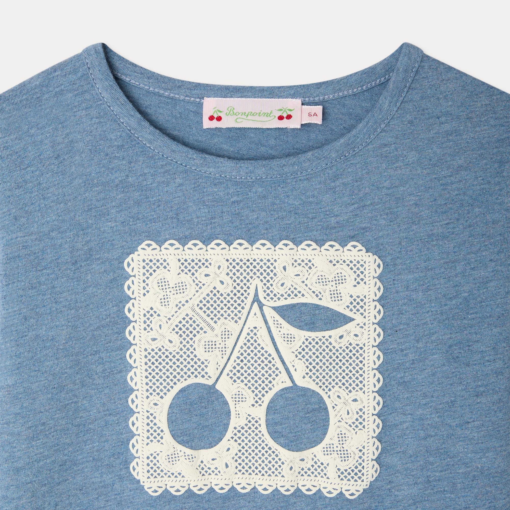 T-shirt en coton bleu avec logo pour fille