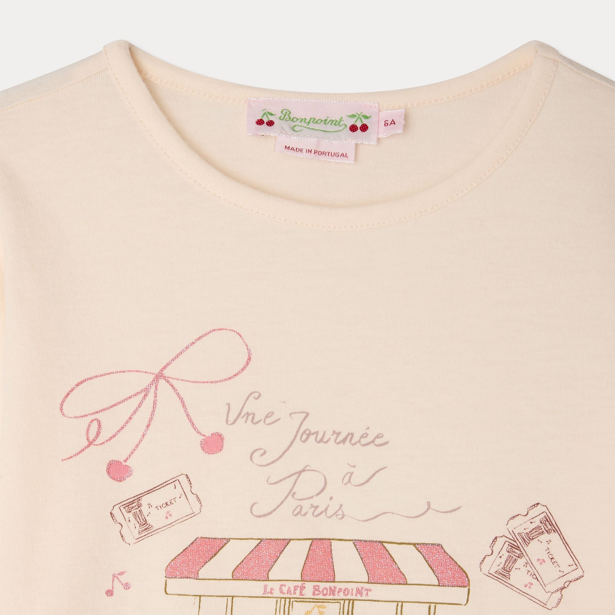 Girls Beige Pink Printed Cotton T-Shirt
