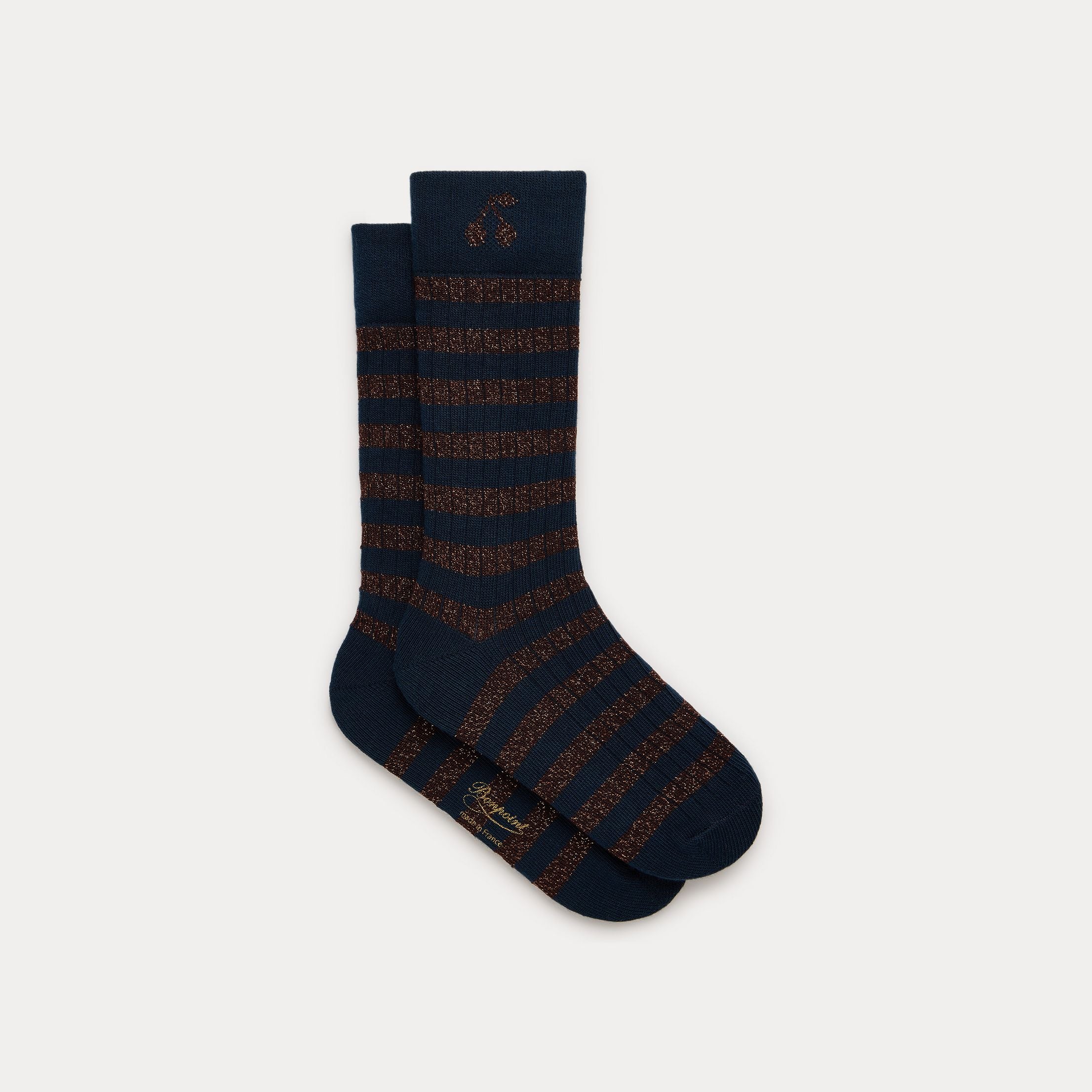 Girls Navy Stripes Cotton Socks