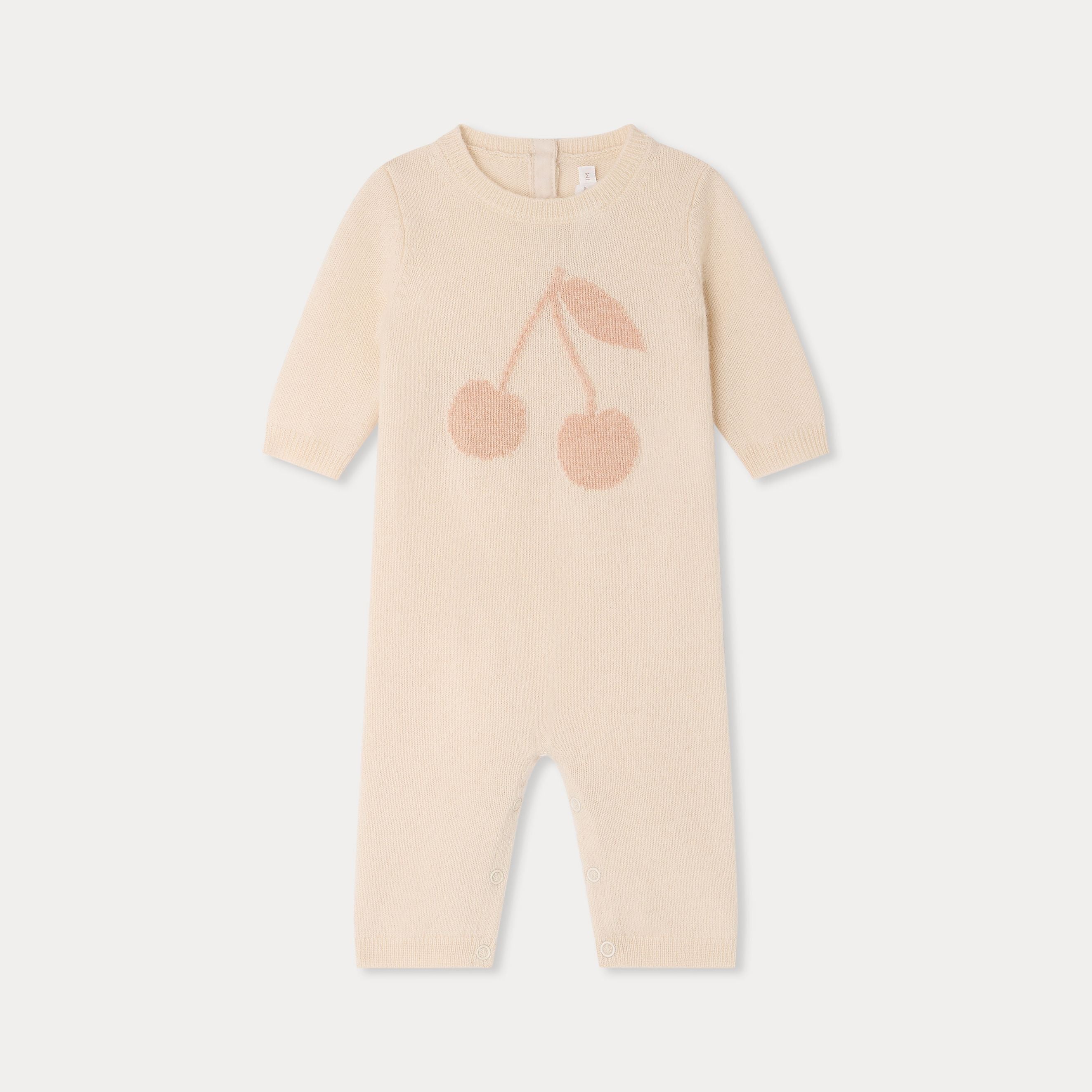 Baby Girls Beige Cherry Jacquard Cashmere Babysuit