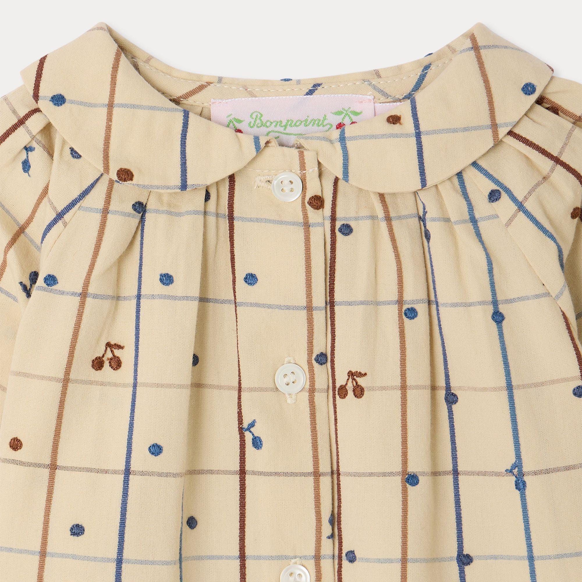 Baby Girls Beige Cherry Embroidered Cotton Blouse