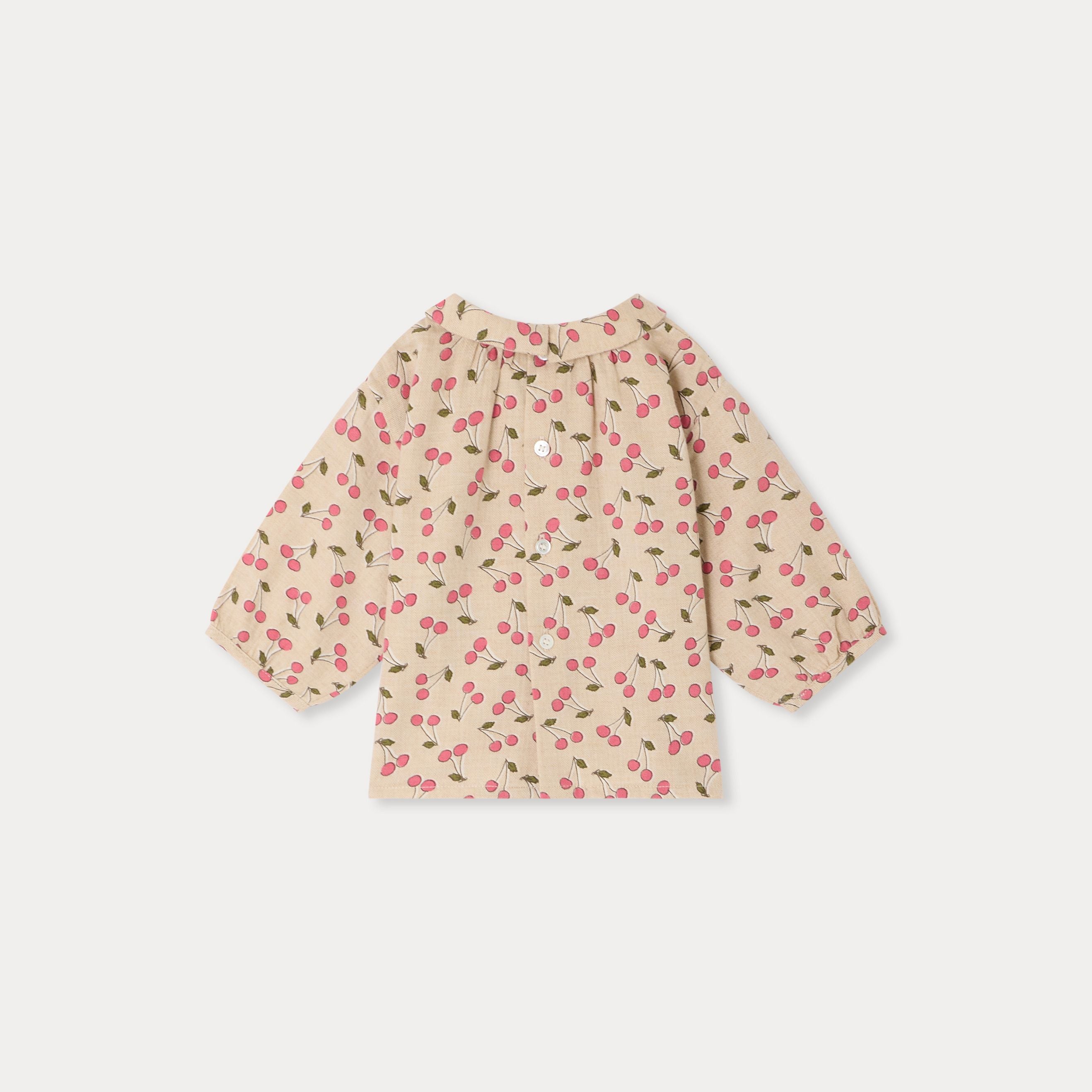 Blouse bébé fille en coton imprimé cerises beige