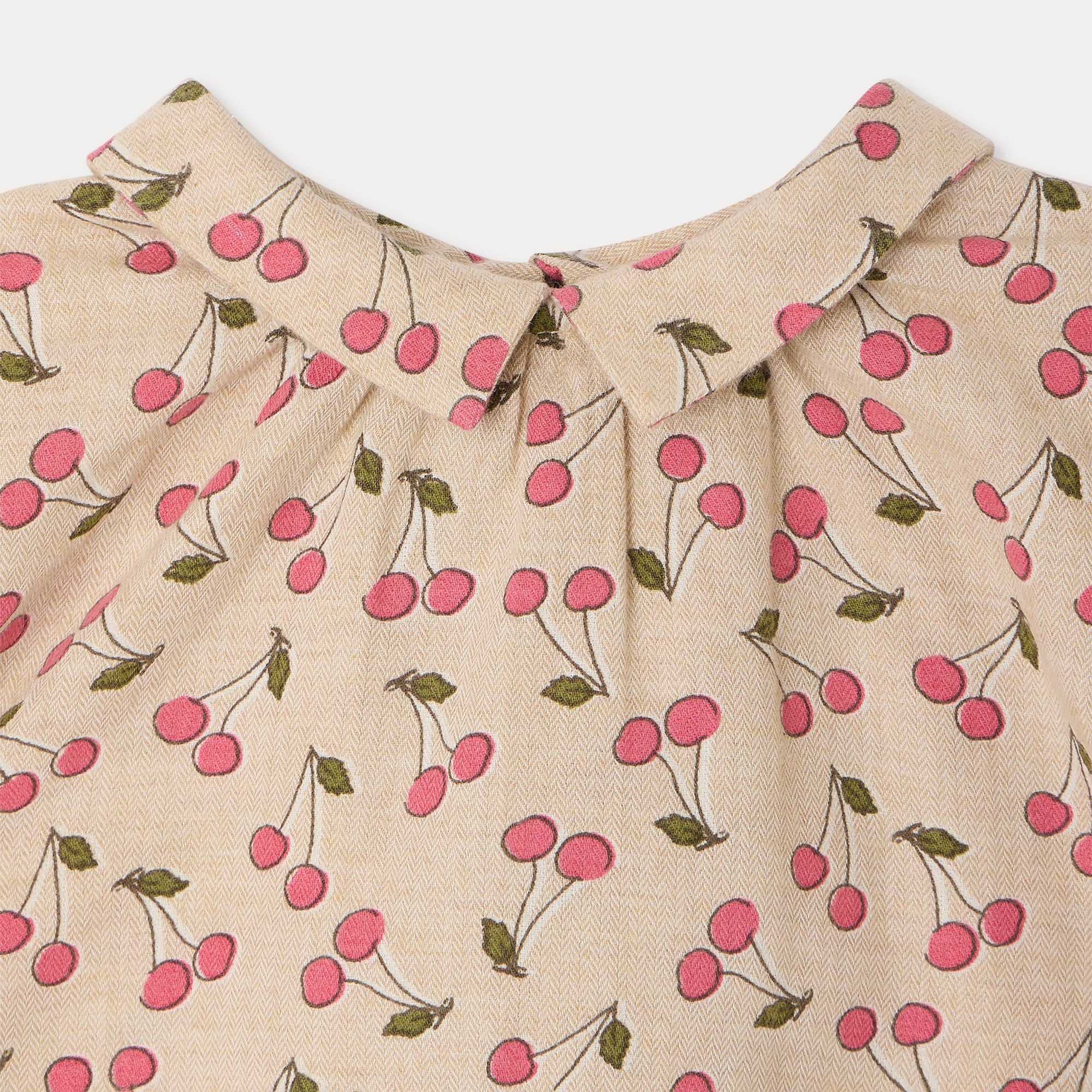 Blouse bébé fille en coton imprimé cerises beige