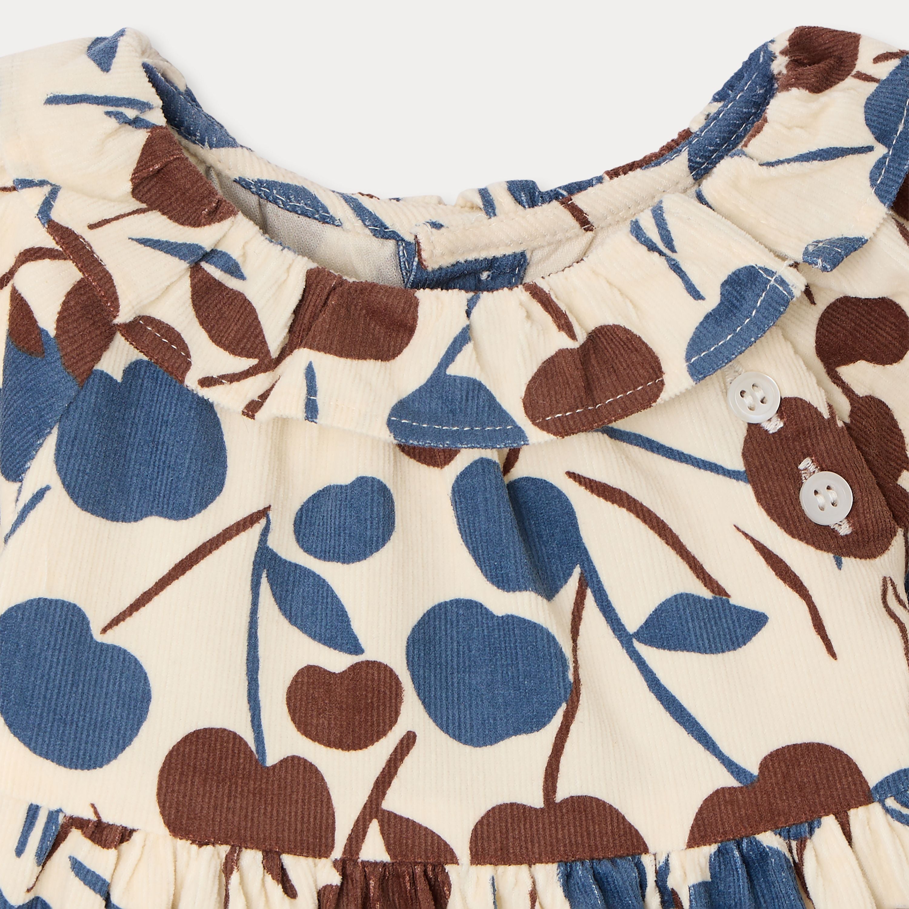 Baby Girls Beige Cherry Corduroy Dress