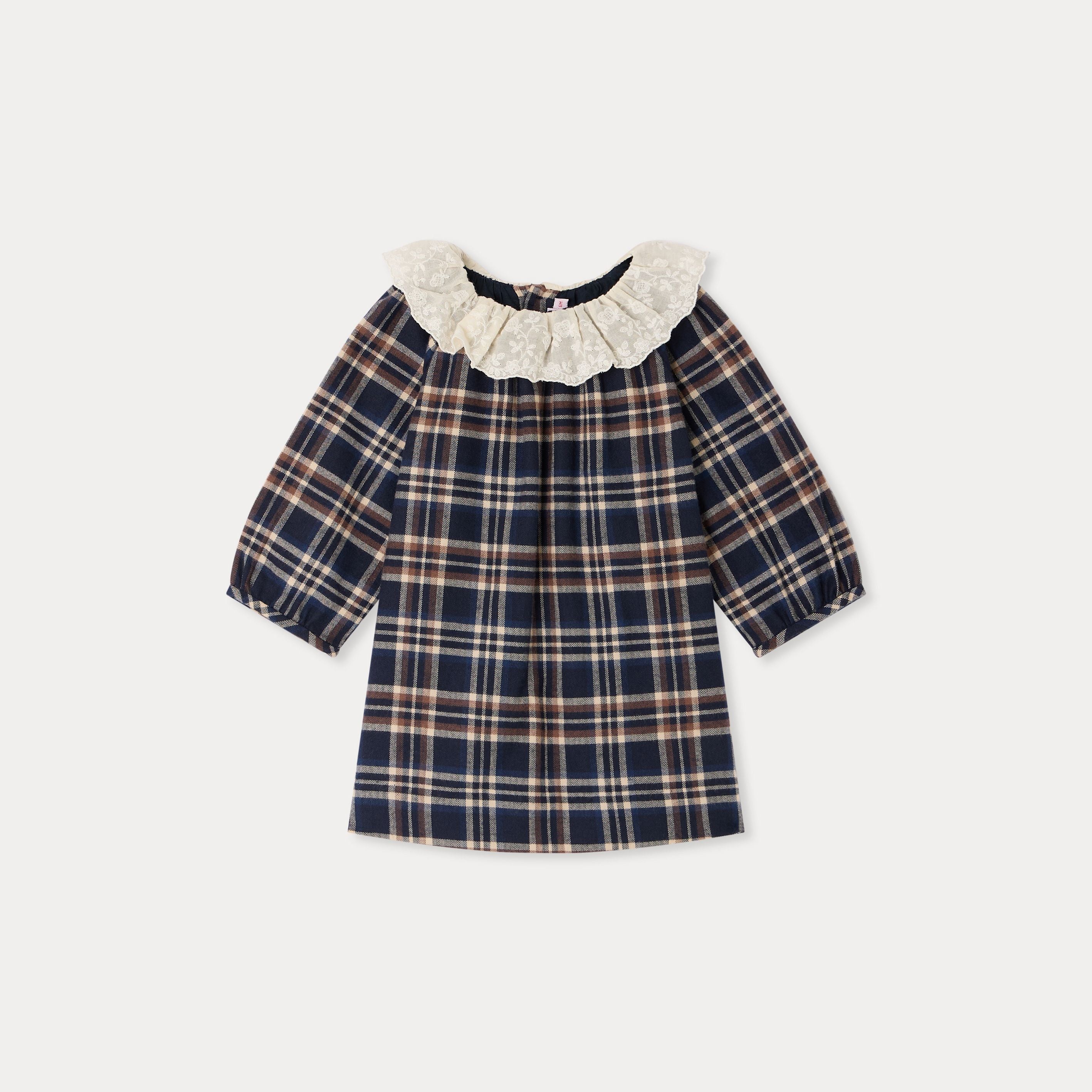 Robe en coton à carreaux marine pour bébés filles