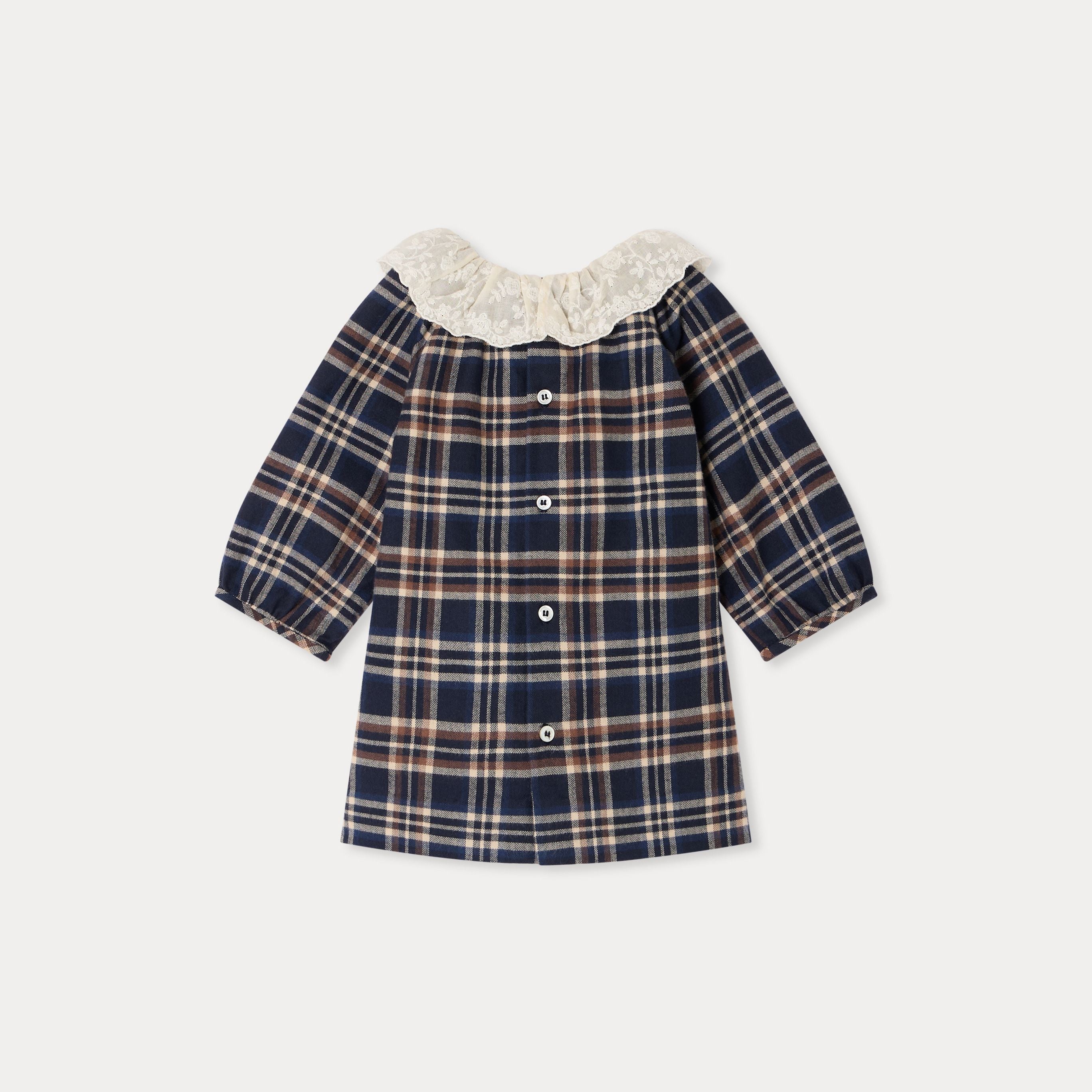Robe en coton à carreaux marine pour bébés filles