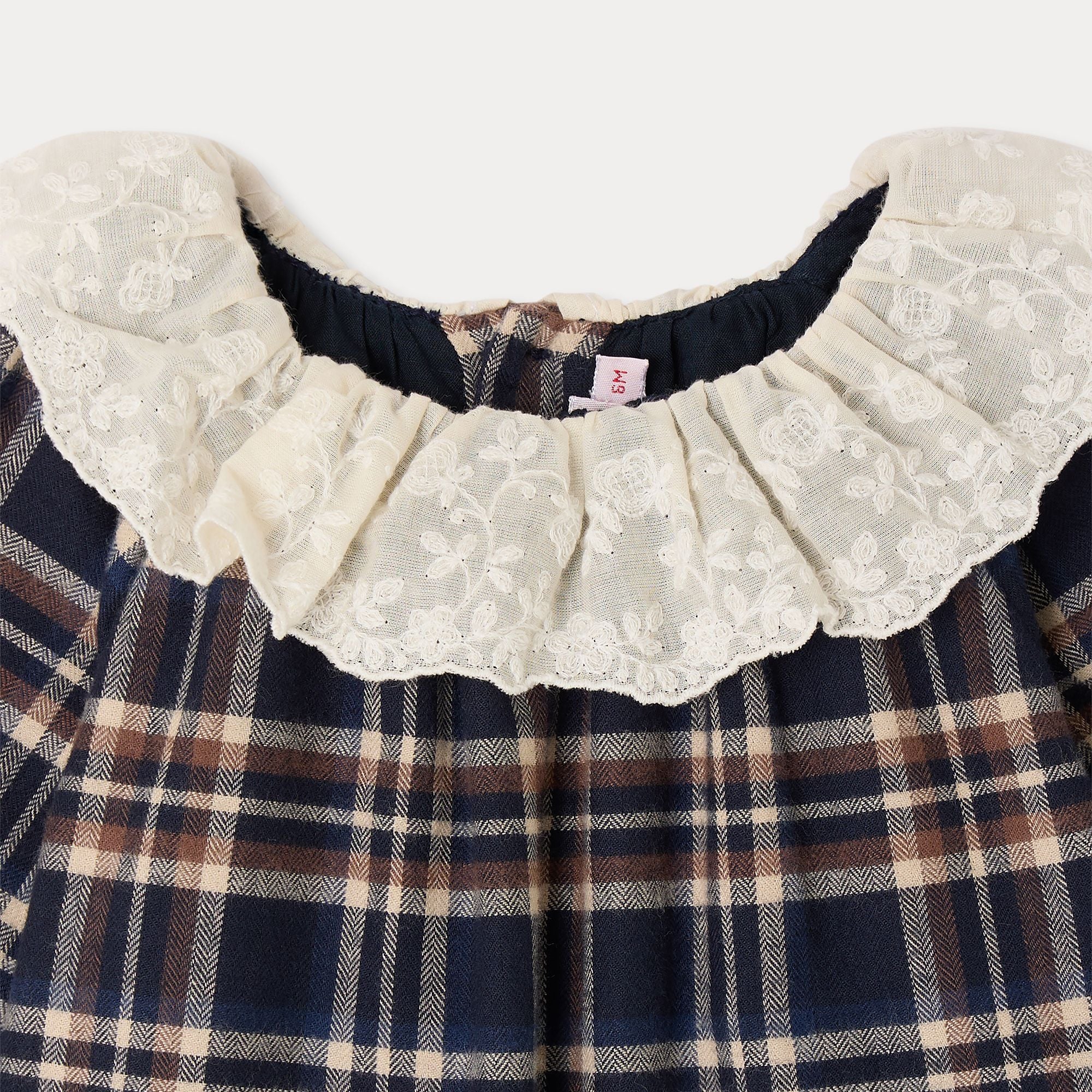 Robe en coton à carreaux marine pour bébés filles