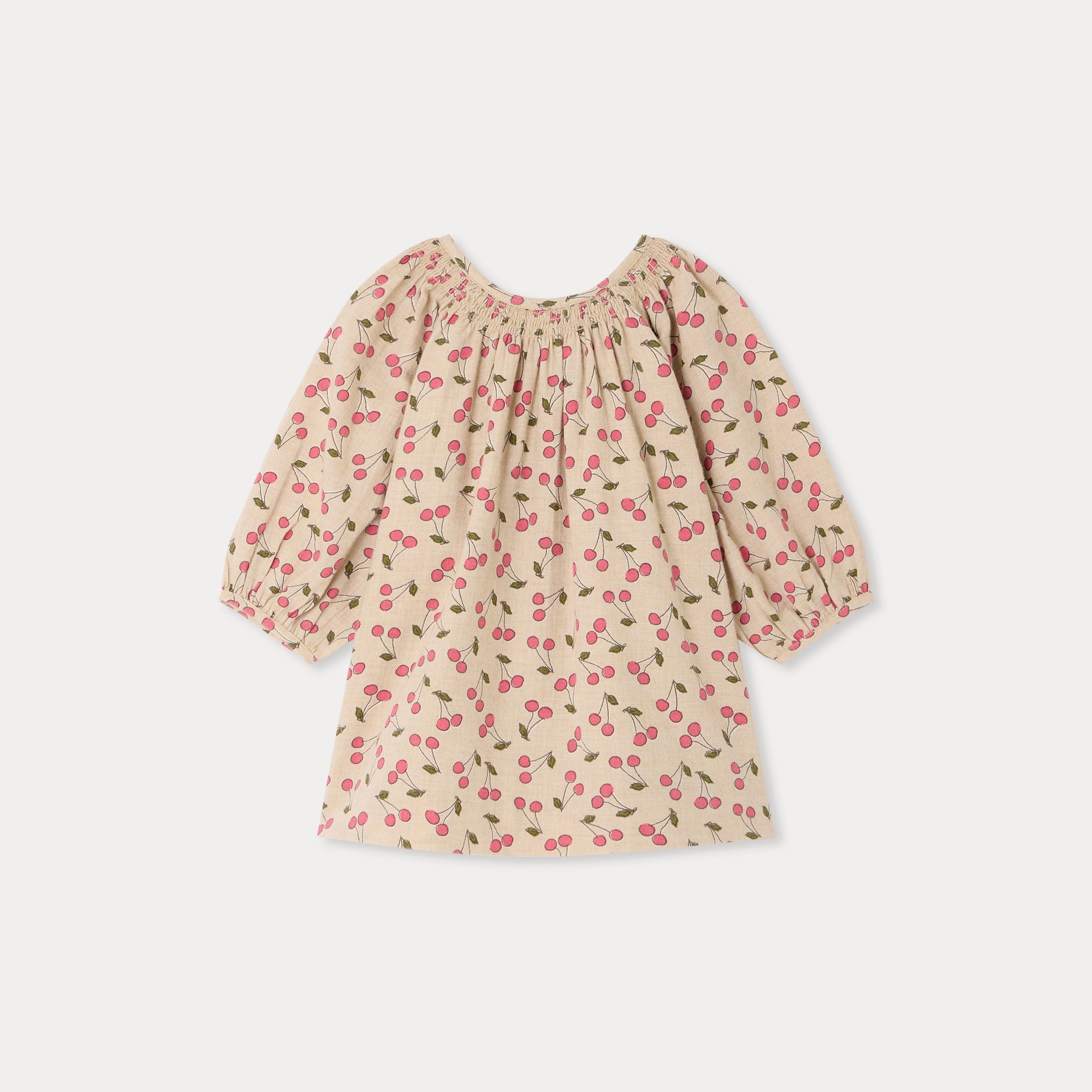 Robe en coton beige imprimé cerises pour bébé fille