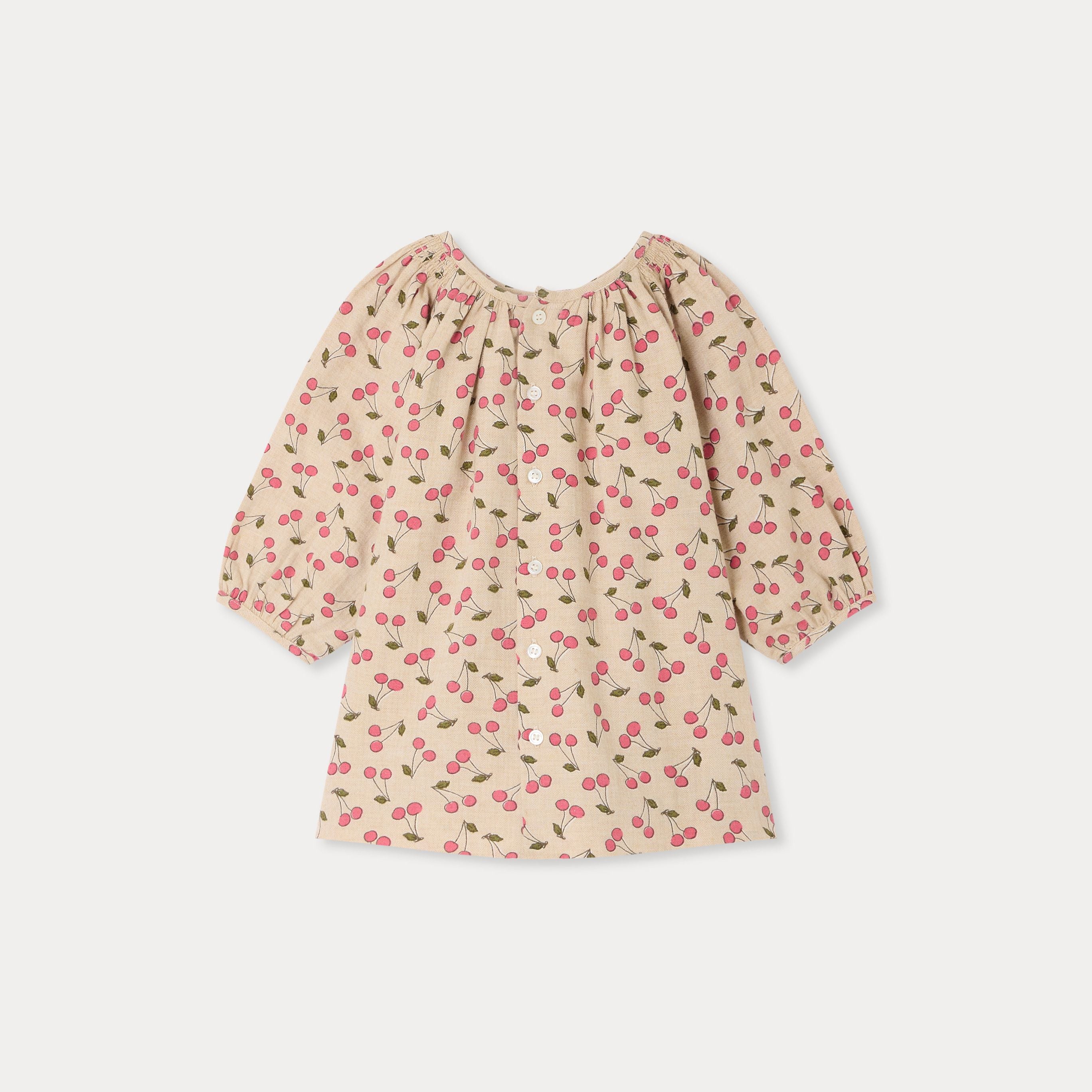 Robe en coton beige imprimé cerises pour bébé fille