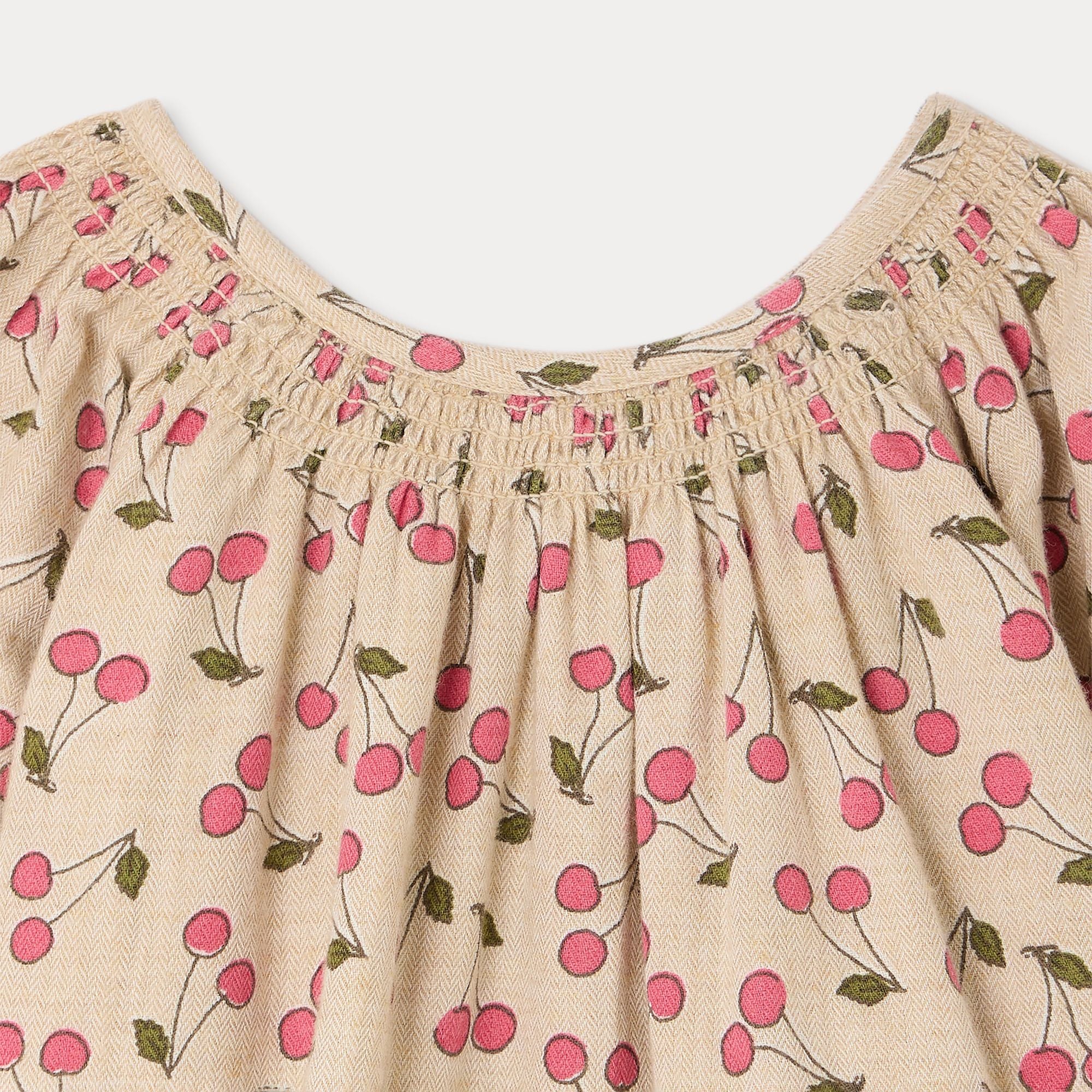 Robe en coton beige imprimé cerises pour bébé fille