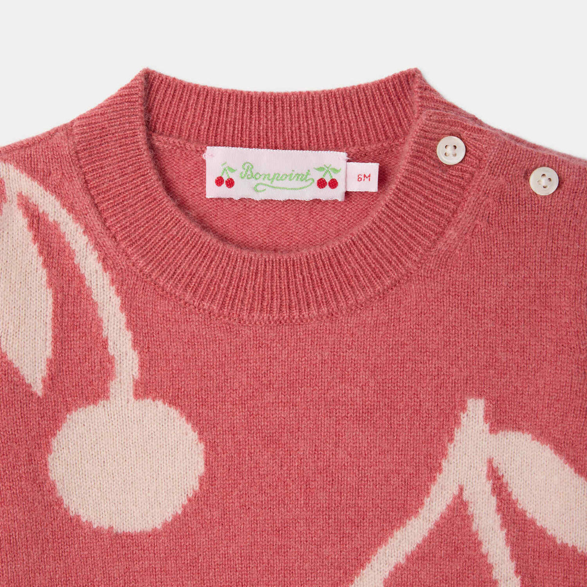 Baby Girls Pink Cherry Jacquard Cashmere Sweater
