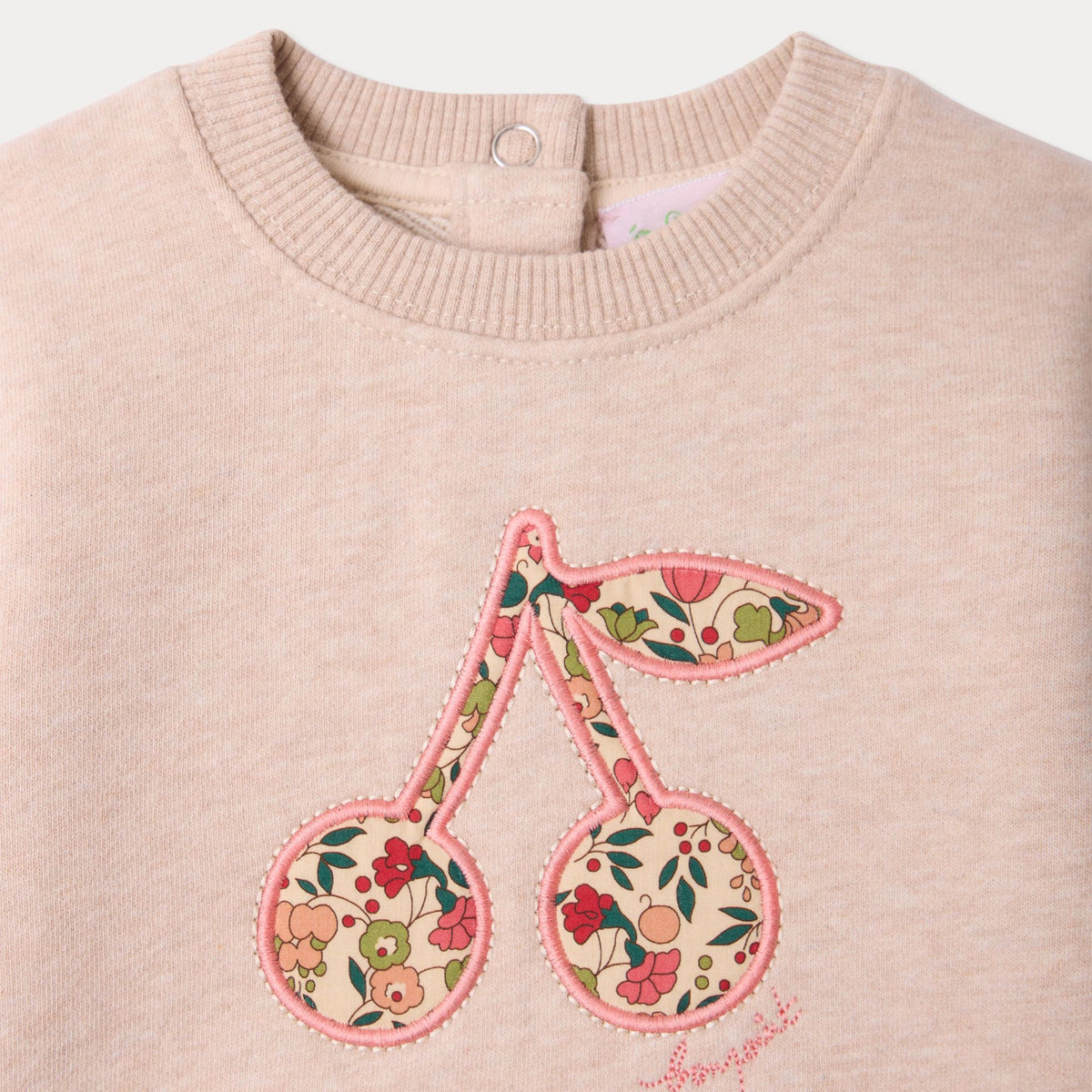 Baby Girls Beige Cherry Patch Cotton Sweatshirt