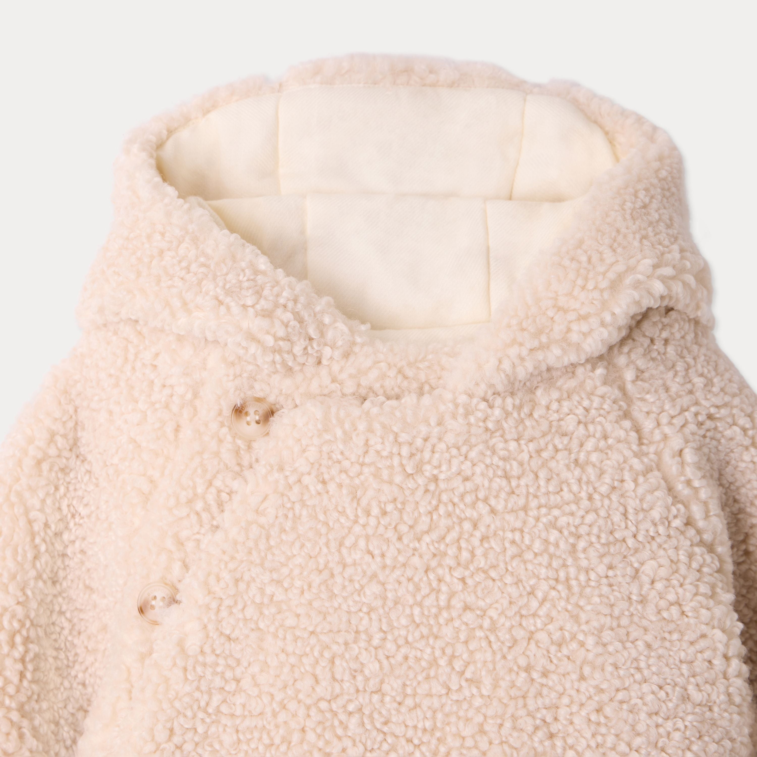 Baby Boys & Girls Beige Padded Sherpa Jacket