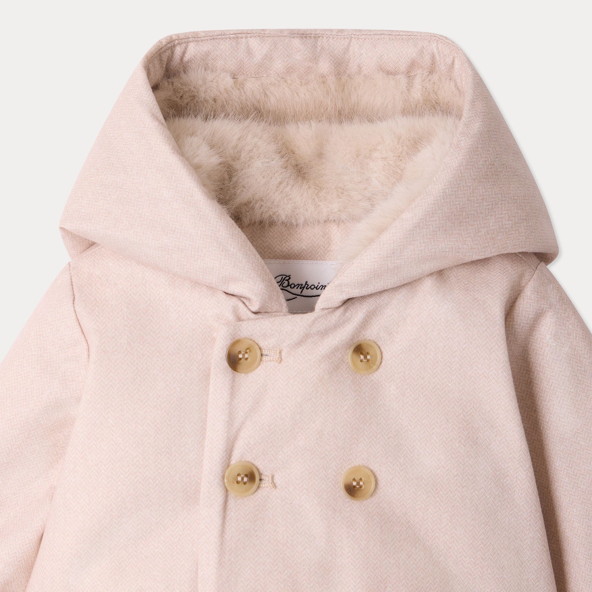 Doudoune matelassée à capuche beige pour bébé fille