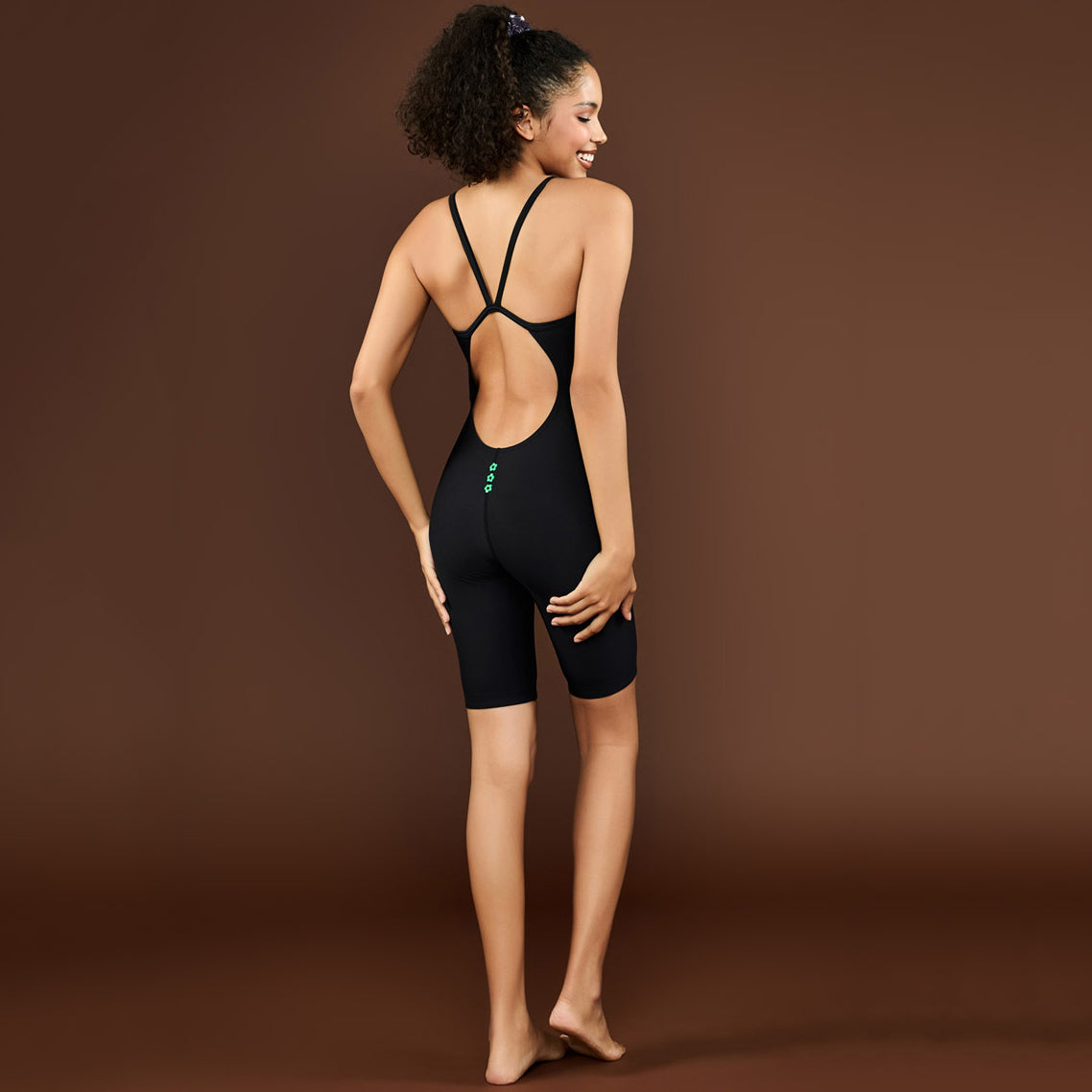 Women Black Cropped Professional Swimsuit