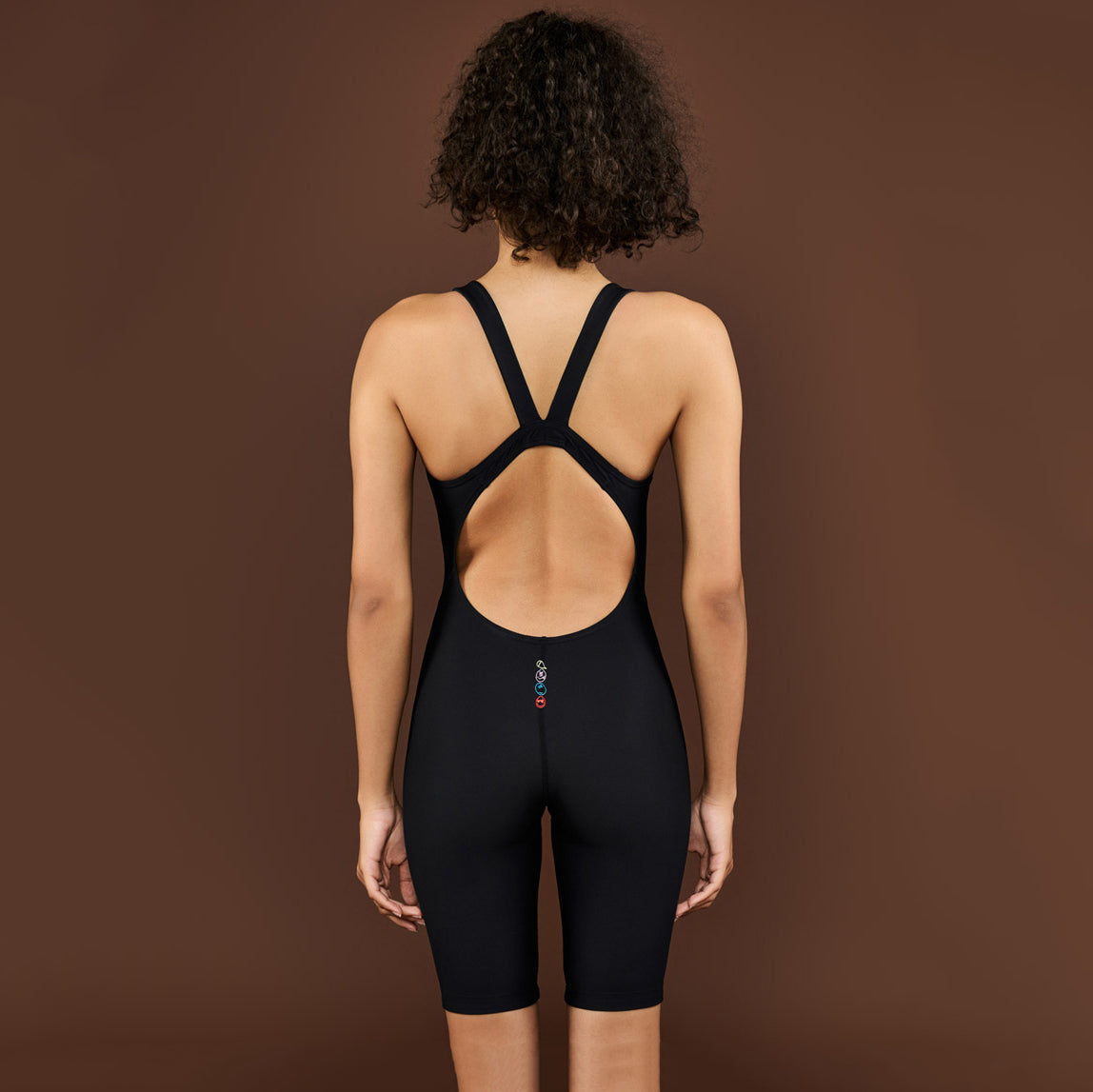 Women Black Cropped Professional Swimsuit