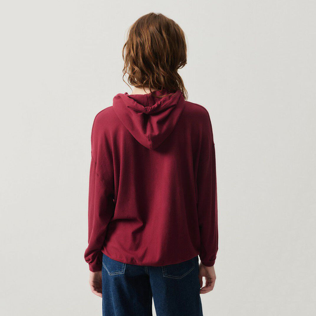 Women Wine Red Hooded Sweatshirt