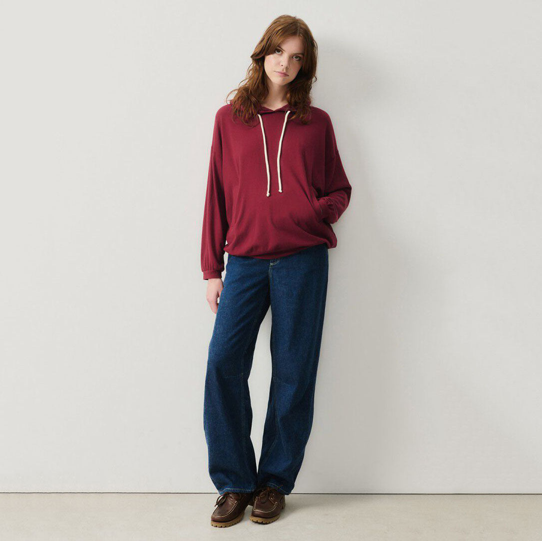 Women Wine Red Hooded Sweatshirt