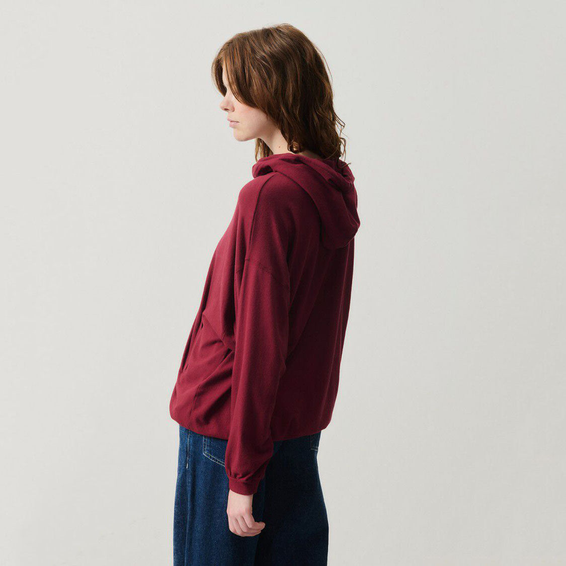 Women Wine Red Hooded Sweatshirt