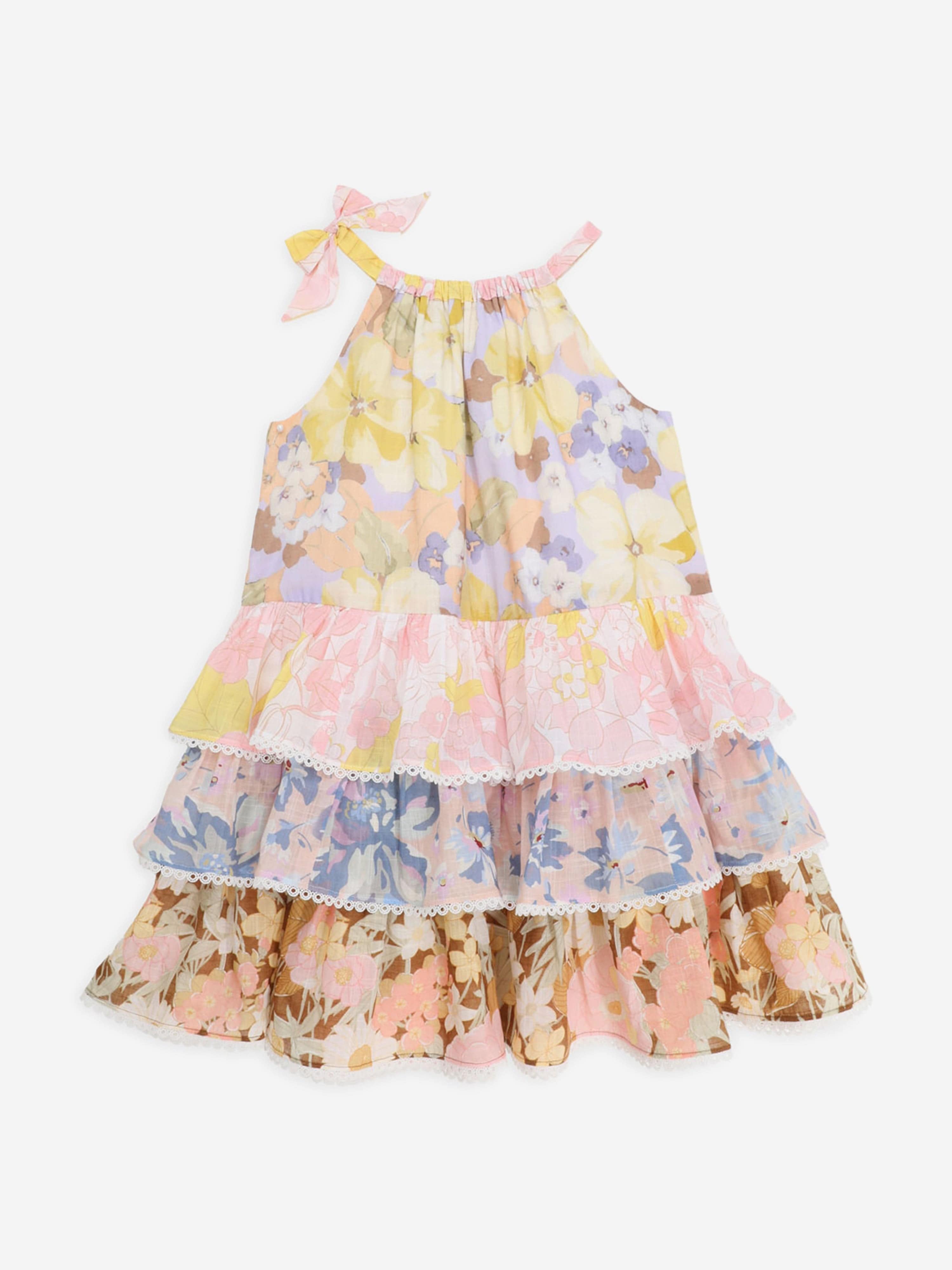 Zimmermann Girls Pop Tiered Halter Dress in Multicolour