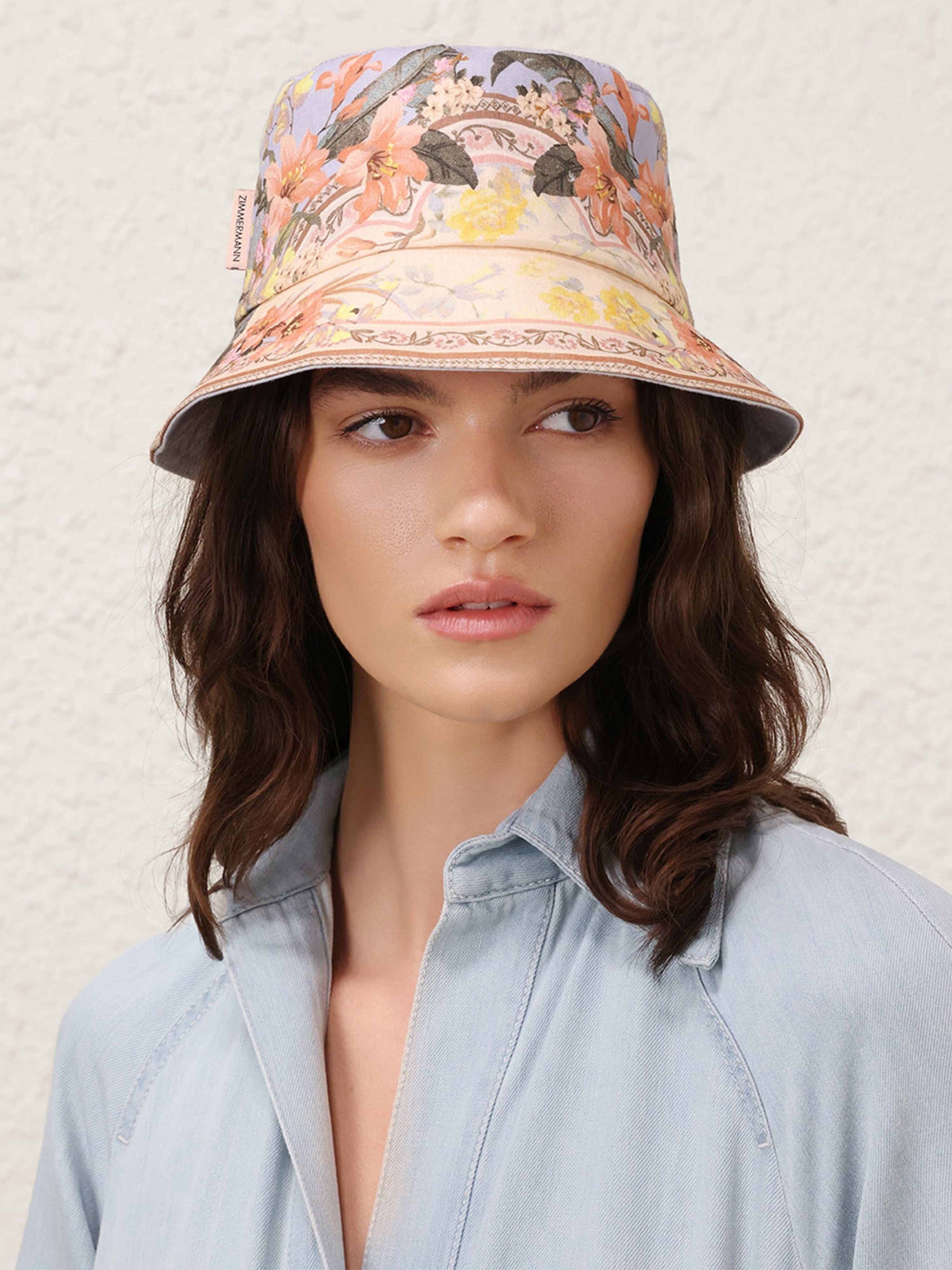 Girls Printed Canvas Bucket Hat in Multicolour