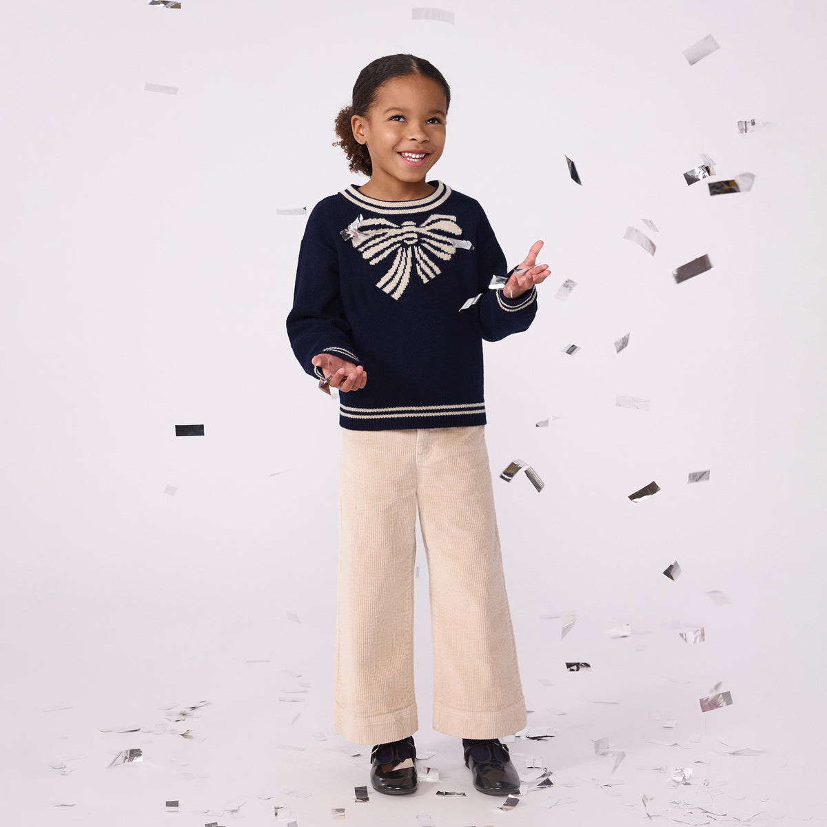 Girls Navy Bow Wool Sweater