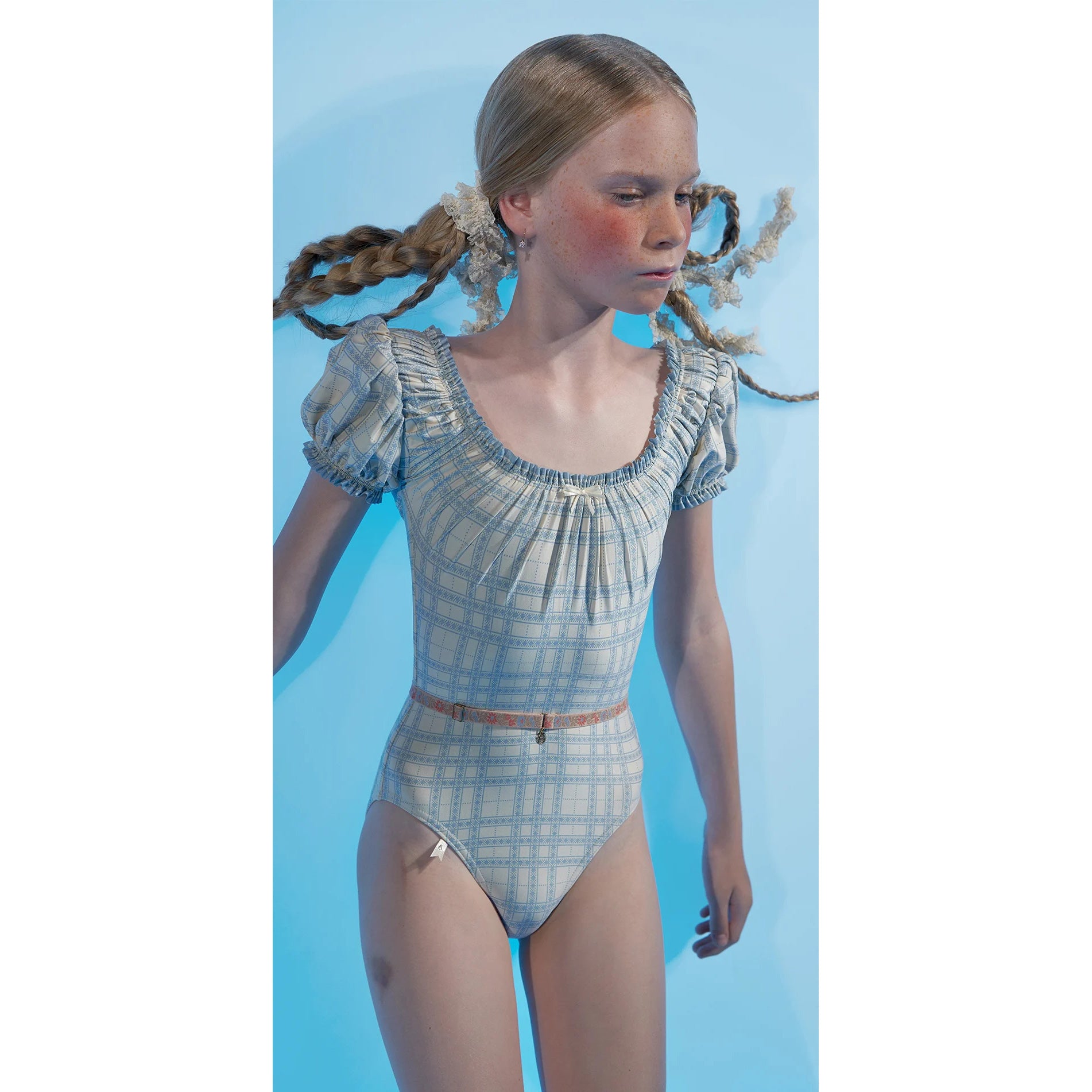 Girls Blue Check Ballet Onesies