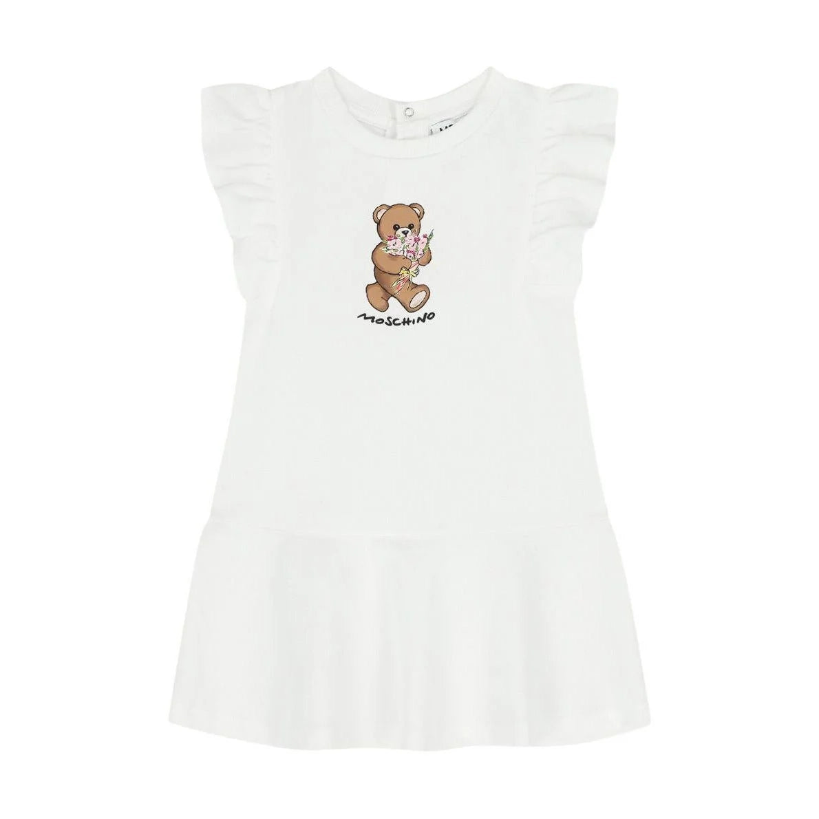 Baby Girls White Bear Printed Cotton Dress