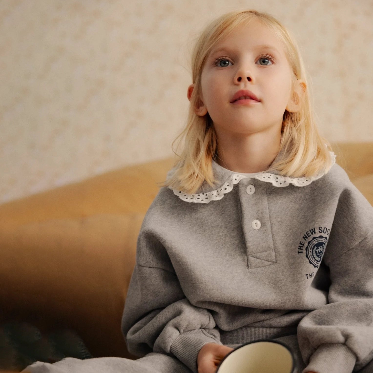 Girls Grey Cotton Polo Sweatshirt