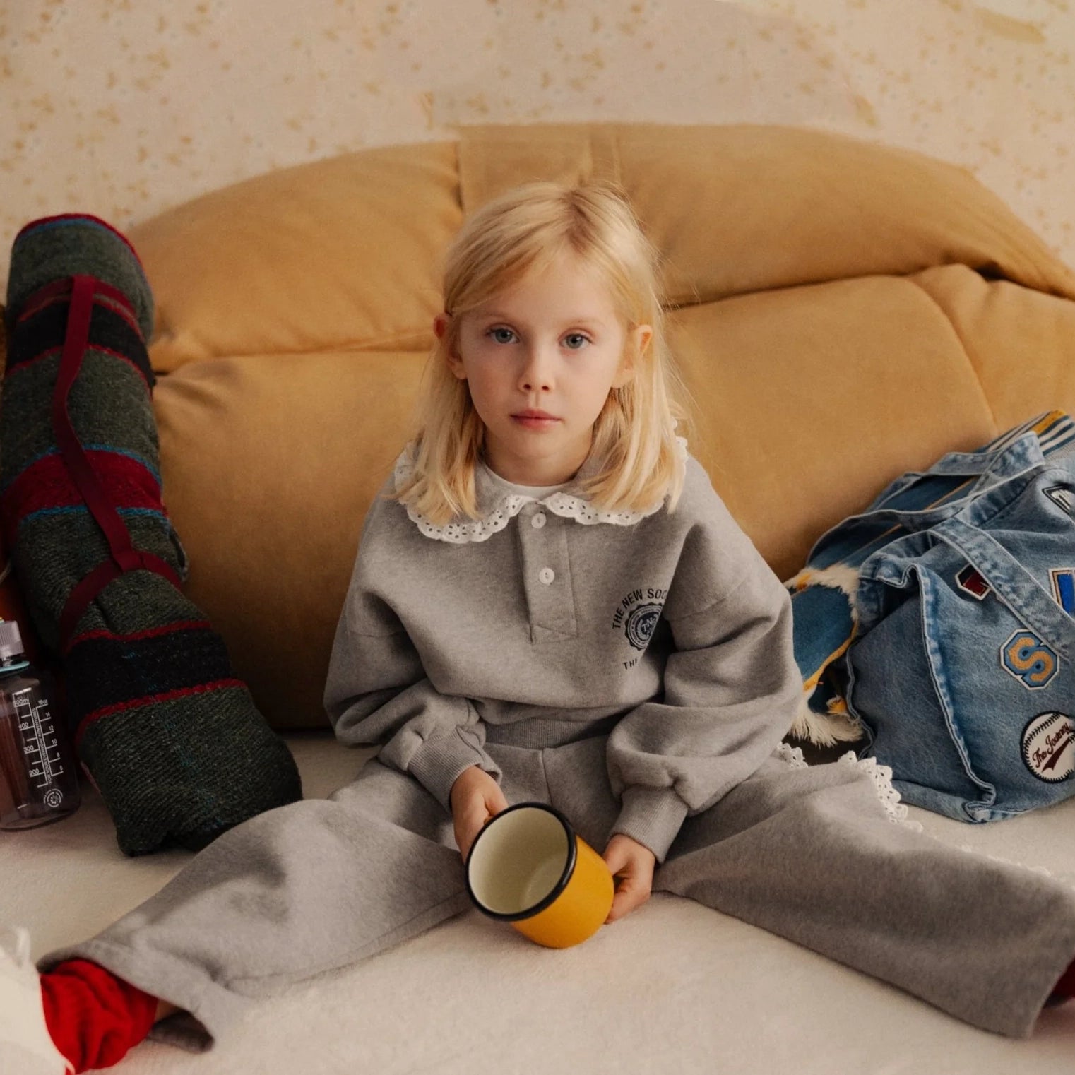 Girls Grey Cotton Polo Sweatshirt