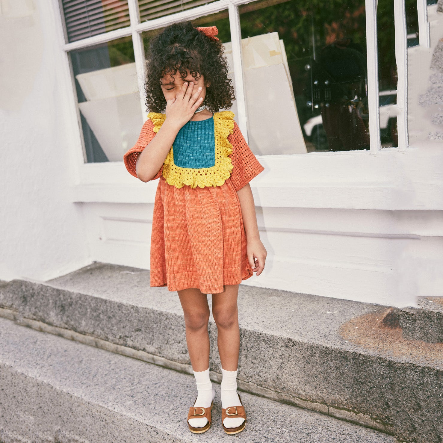 Girls Orange Cotton Dress