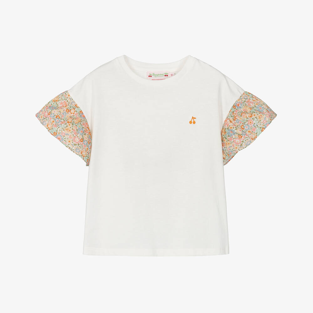 Girls White Cotton T-Shirt