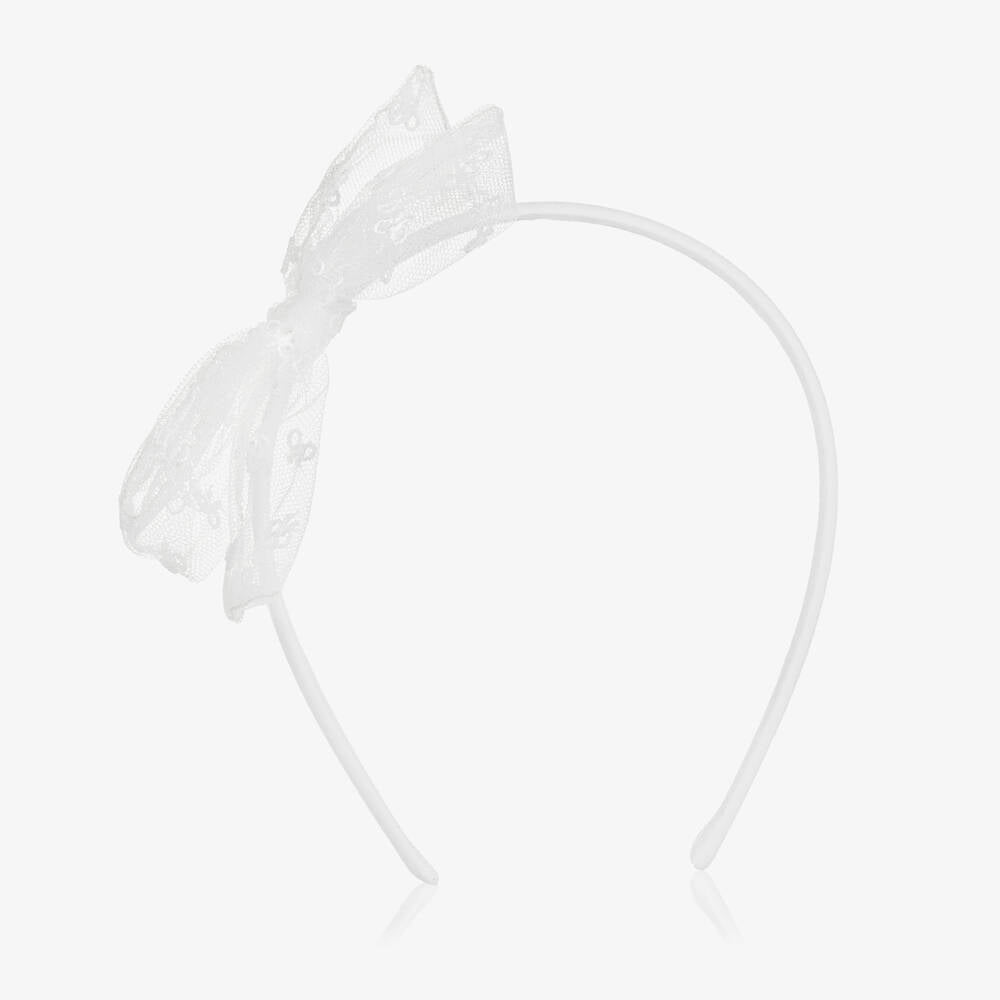 Girls White Tulle Bow Hairband