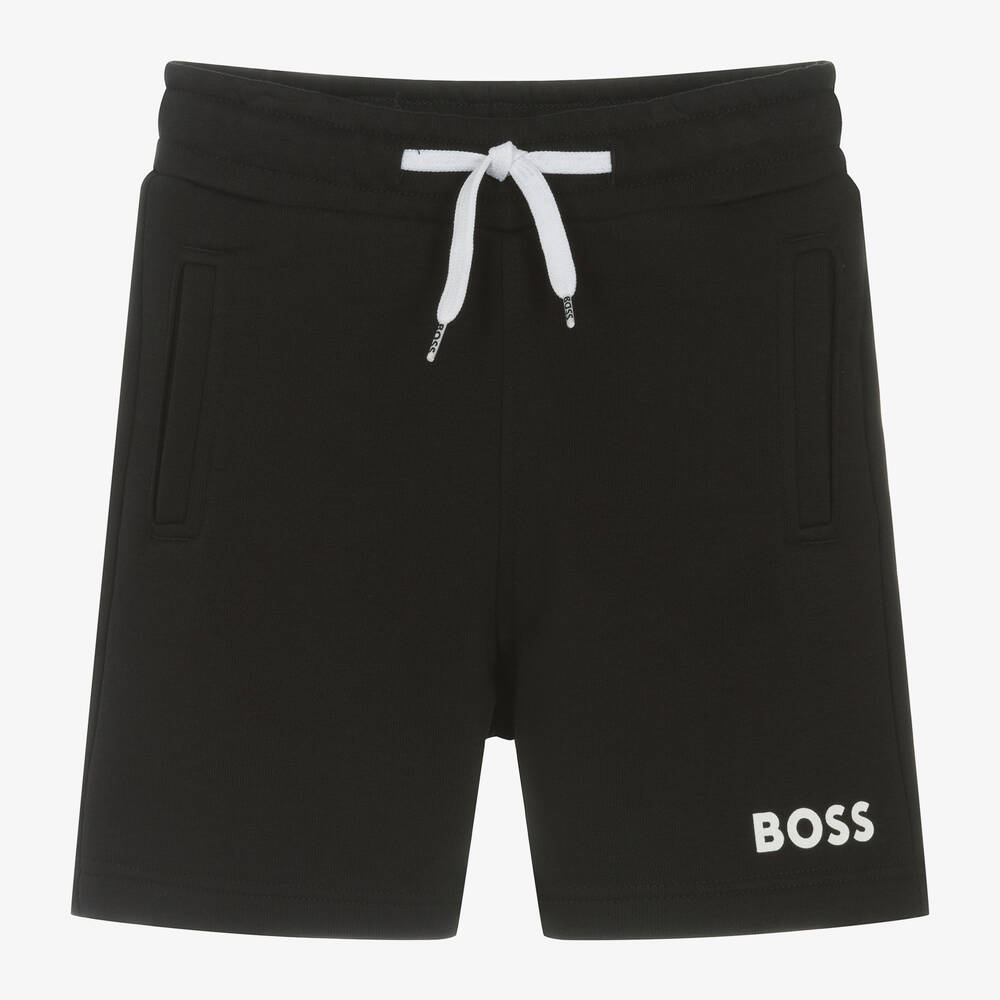 Boys Black Logo Cotton Shorts