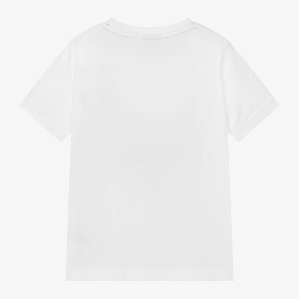 Boys White Logo Cotton T-Shirt