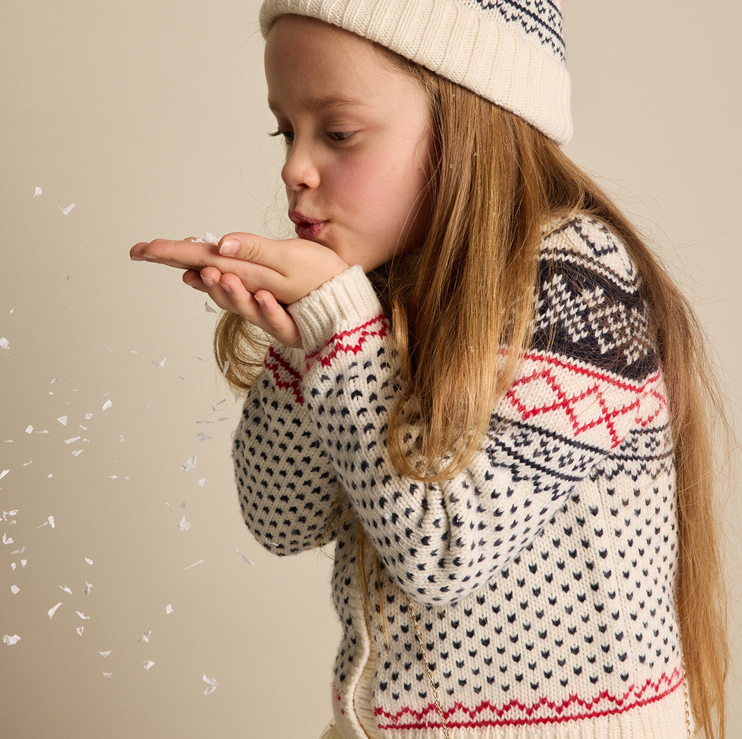 Girls Navy Jacquard Cardigan