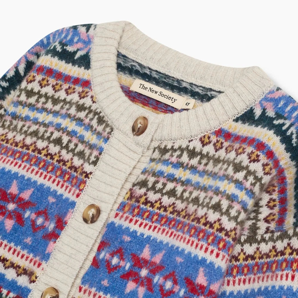 Girls Multicolor Jacquard Wool Cardigan