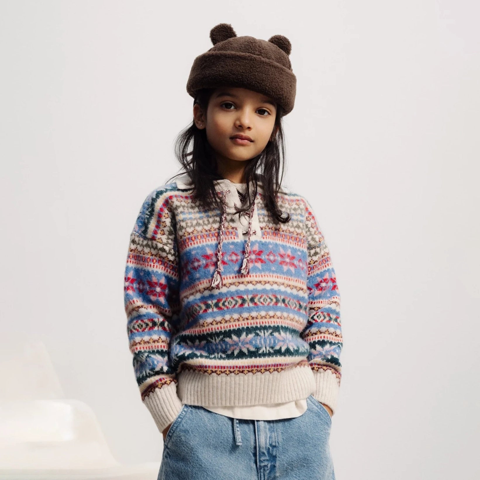 Boys & Girls Multicolor Jacquard Cotton Knit Sweater