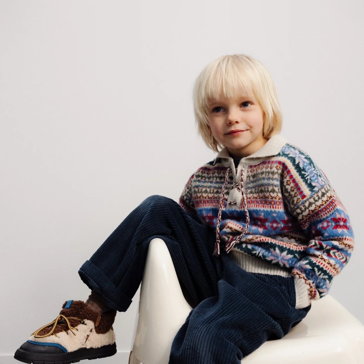 Boys & Girls Multicolor Jacquard Cotton Knit Sweater