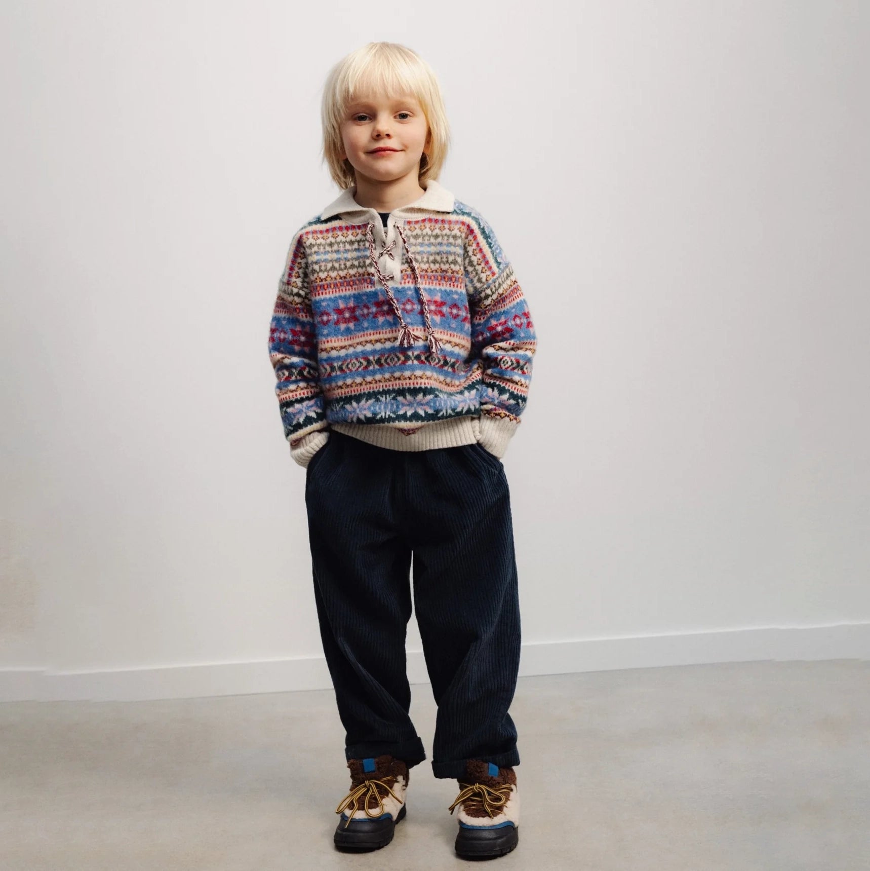 Boys & Girls Multicolor Jacquard Cotton Knit Sweater