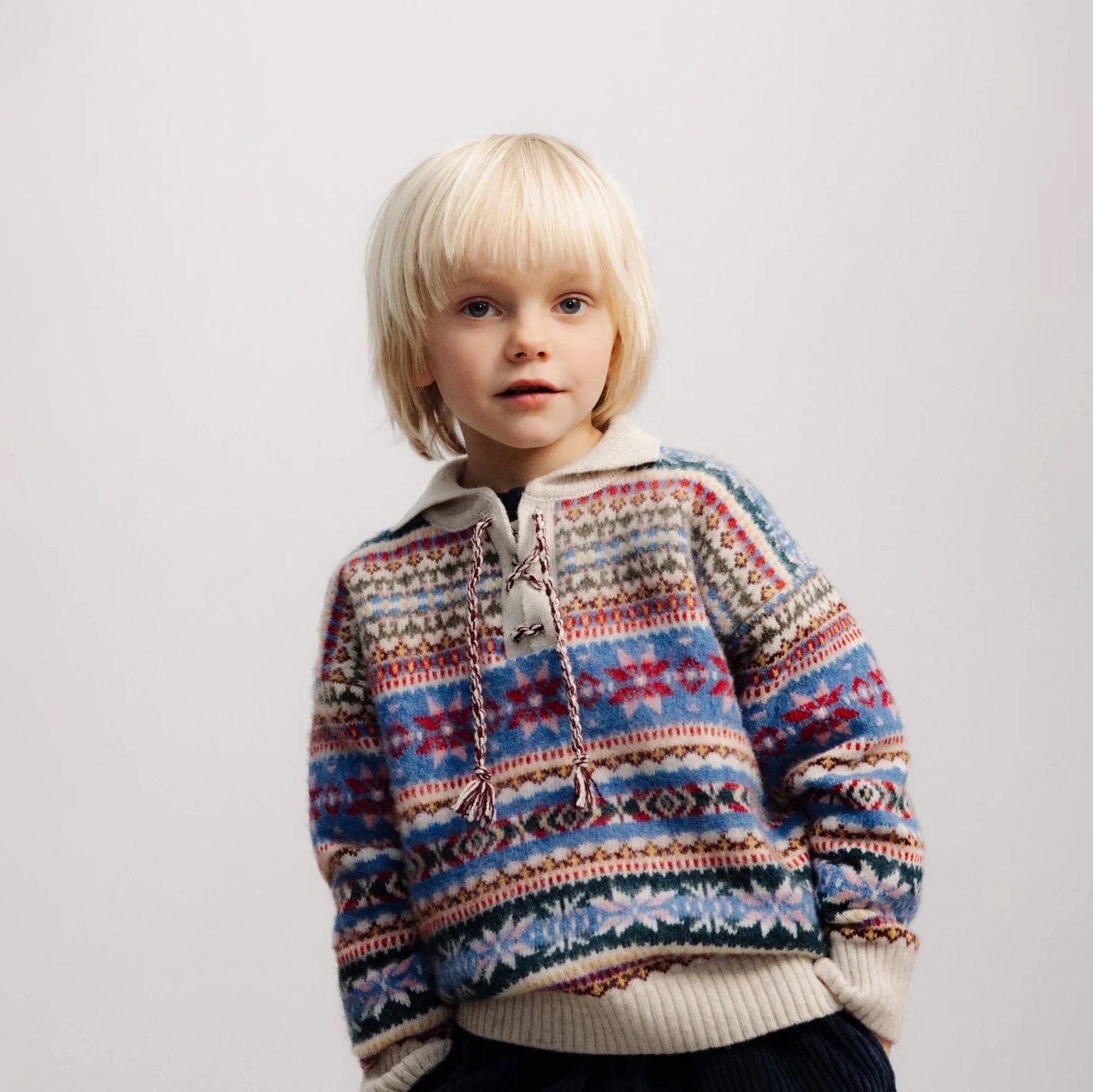 Boys & Girls Multicolor Jacquard Cotton Knit Sweater