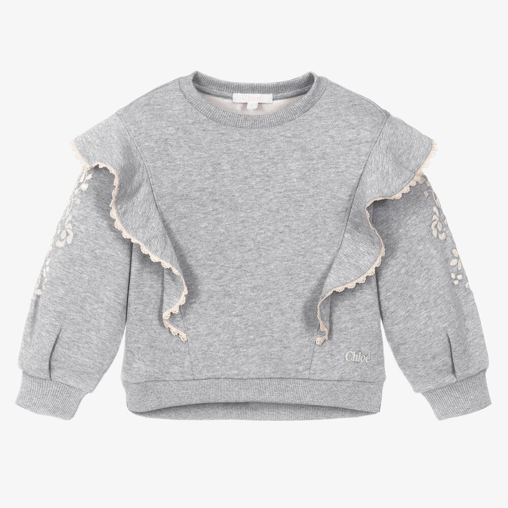 Girls Grey Embroidered Cotton Sweatshirt